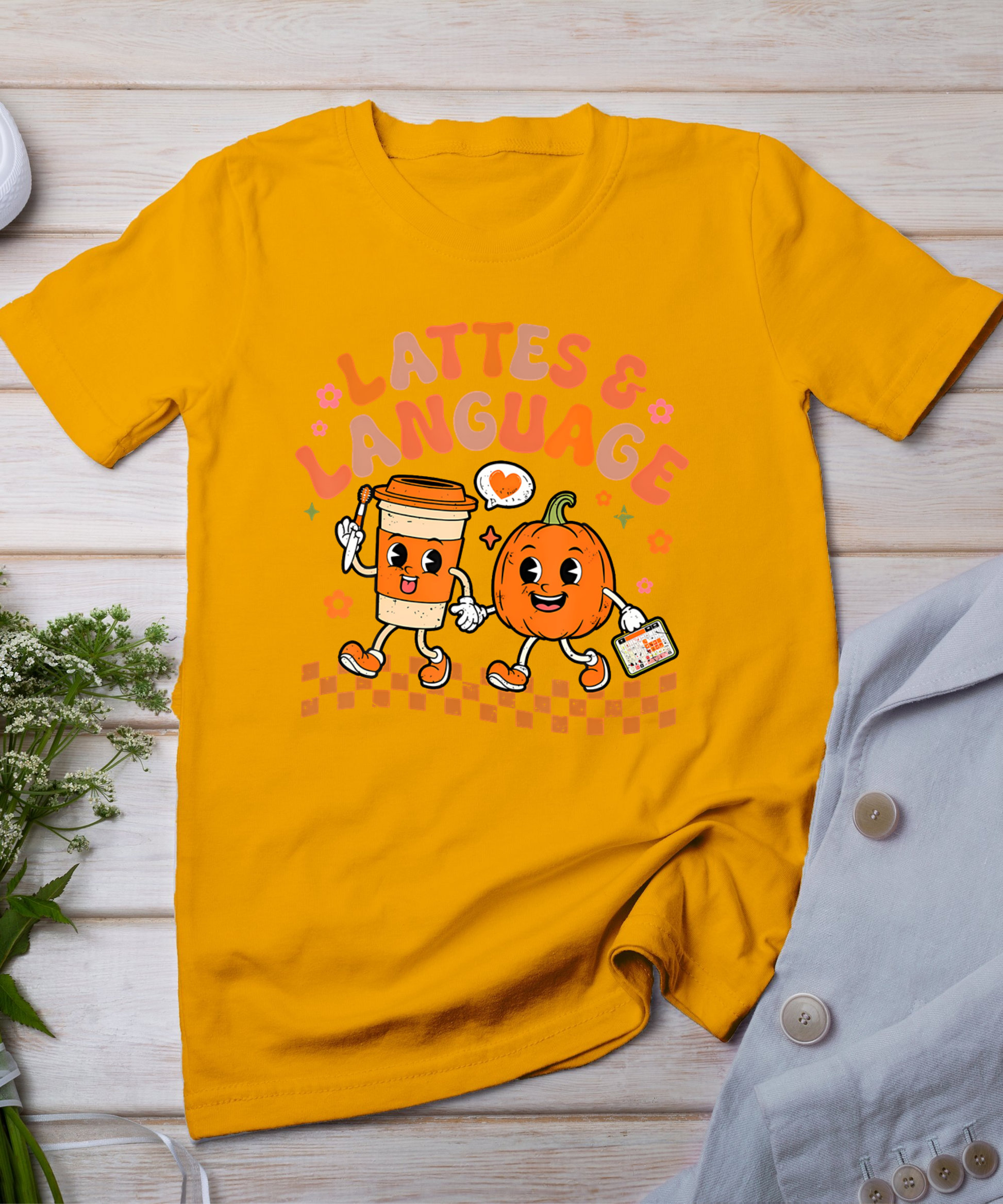 Groovy Speech Therapy Autumn Pumpkin Lattes And Language T-Shirt