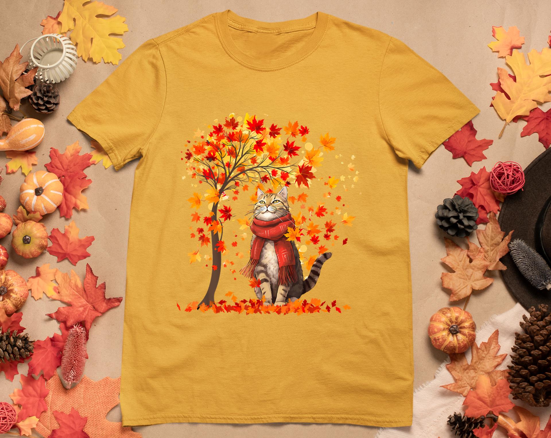 It's Fall Y'All Cat Leaf Fall Tree Hello Autumn Thanksgiving T-Shirt