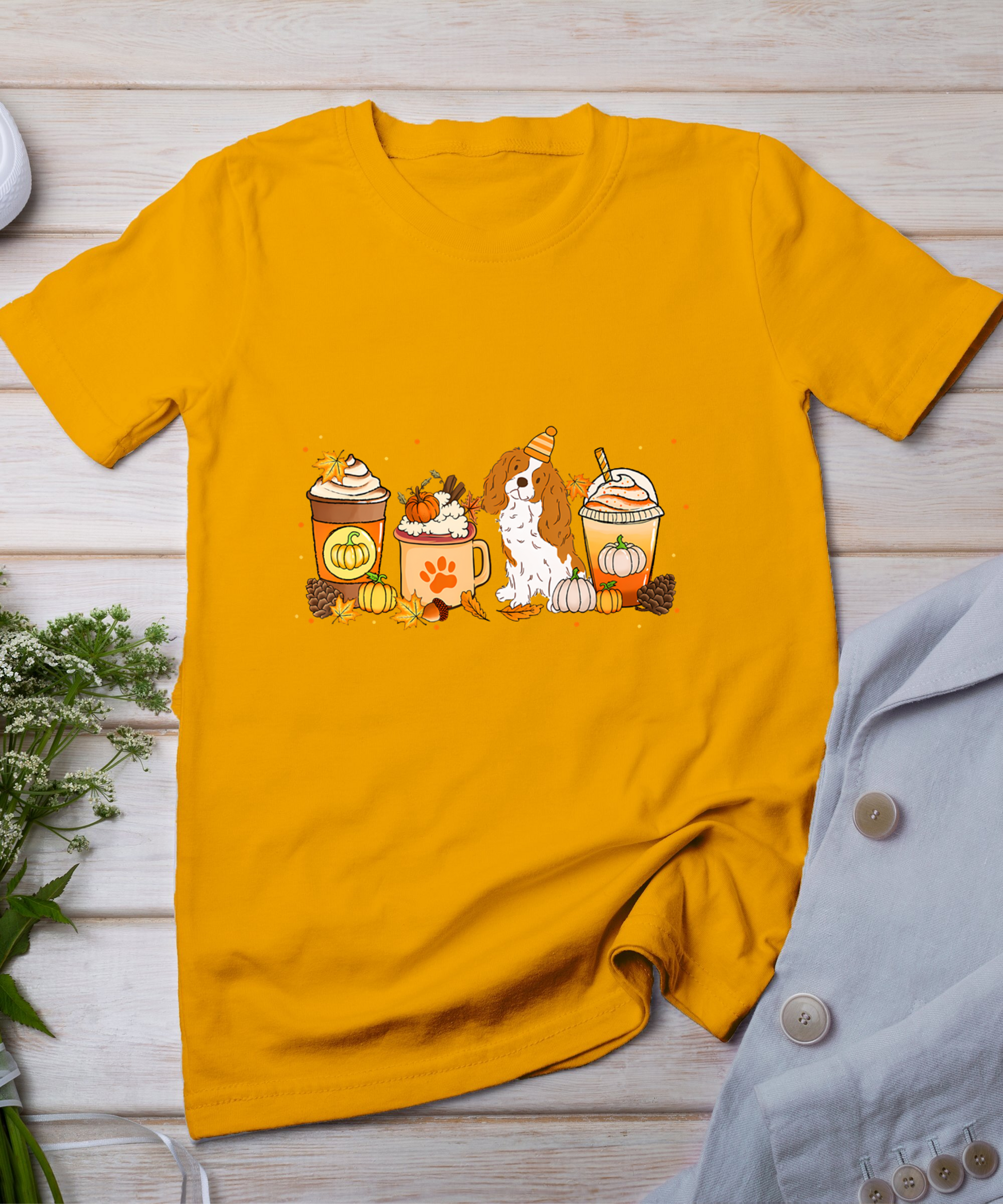 Cavalier Dog Coffee Lovers Pumpkin Spice Fall Thanksgiving T-Shirt