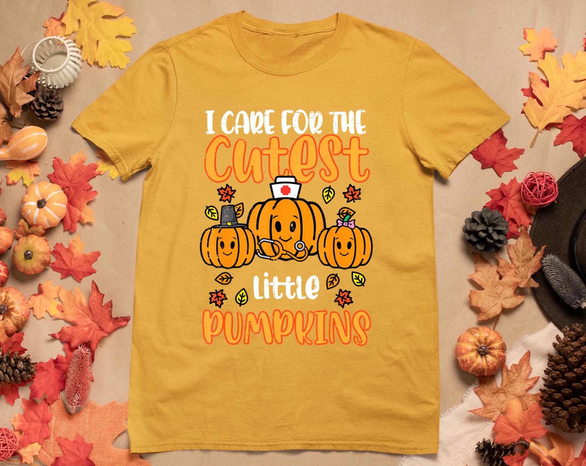 Pumpkins Nurse Halloween Scrub Top Fall Thanksgiving Women T-Shirt