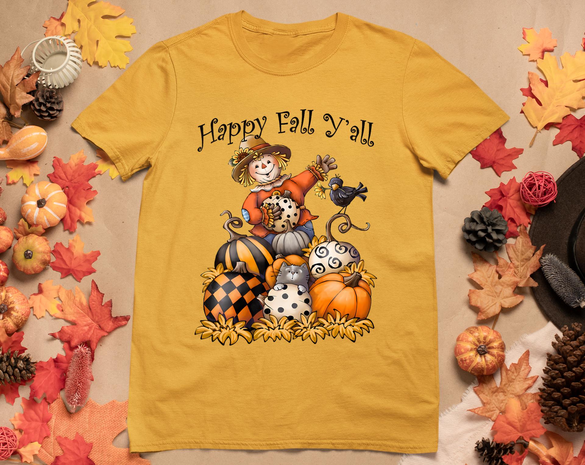 Scarecrow Happy Fall Y'All Pumpkin Thanksgiving Halloween T-Shirt