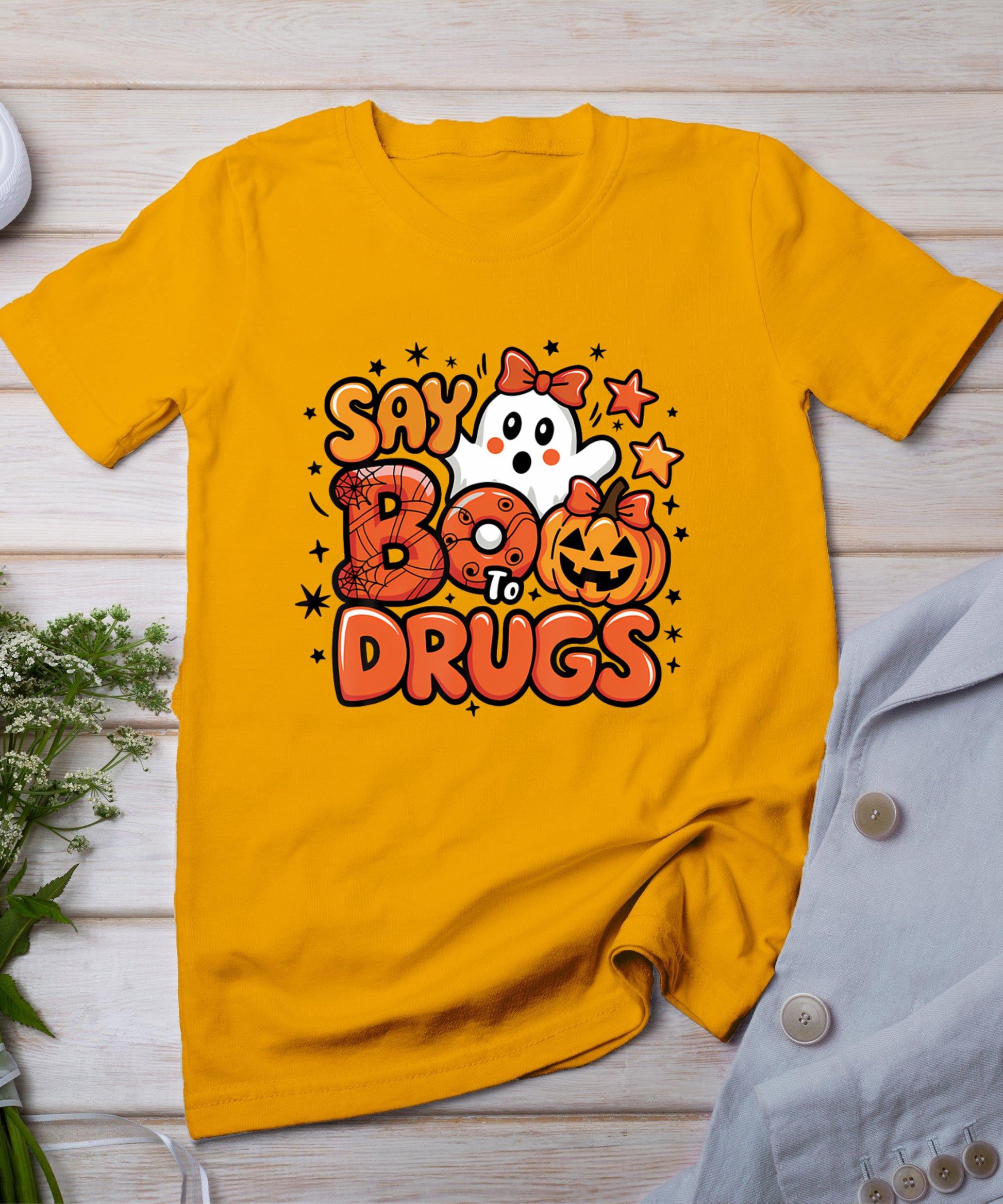 Say Boo Drug-Free Ghost Halloween Red Ribbon Week Awareness T-Shirt