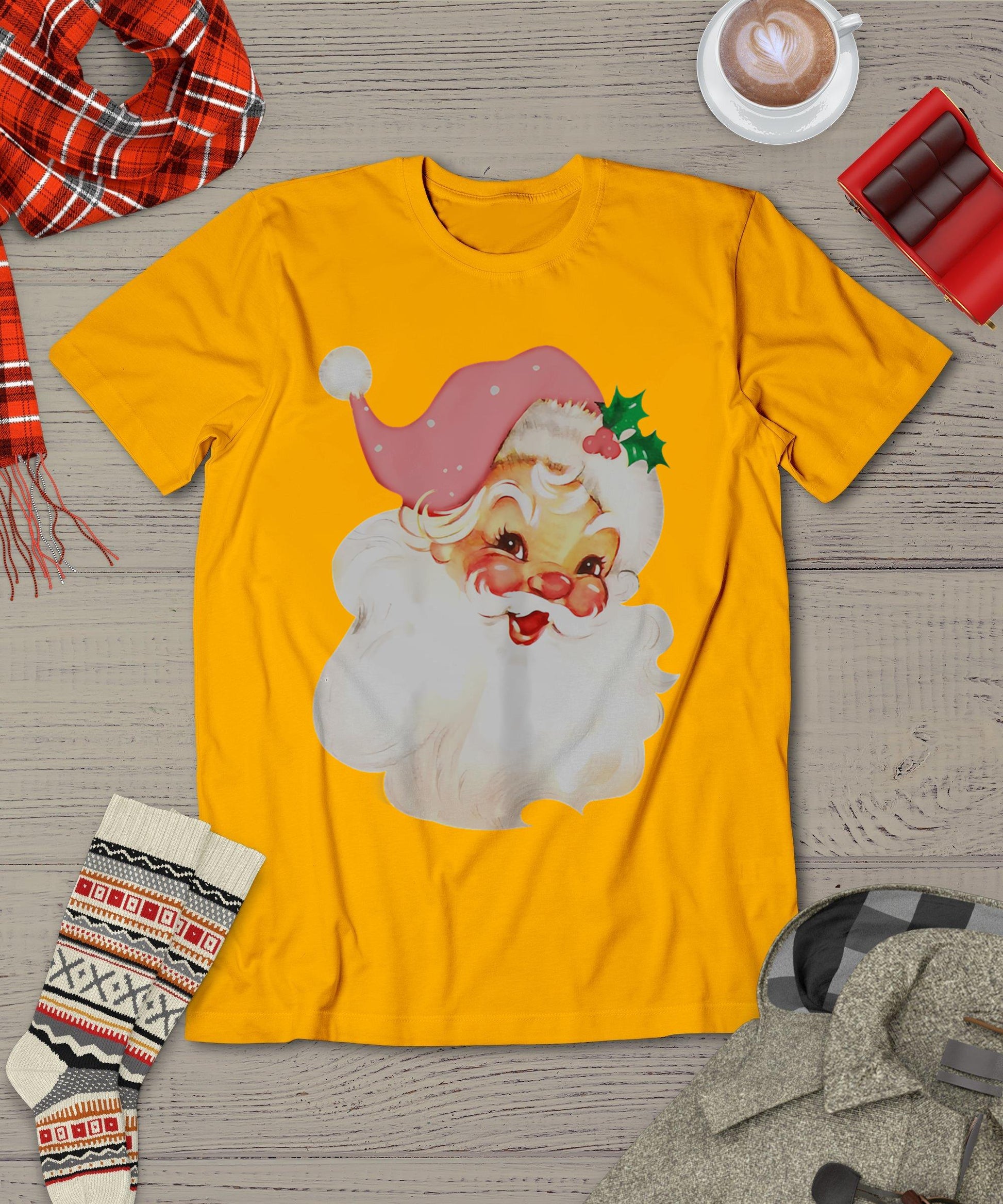 Pink Santa For Girls Christmas Retro Holiday Vintage T-Shirt