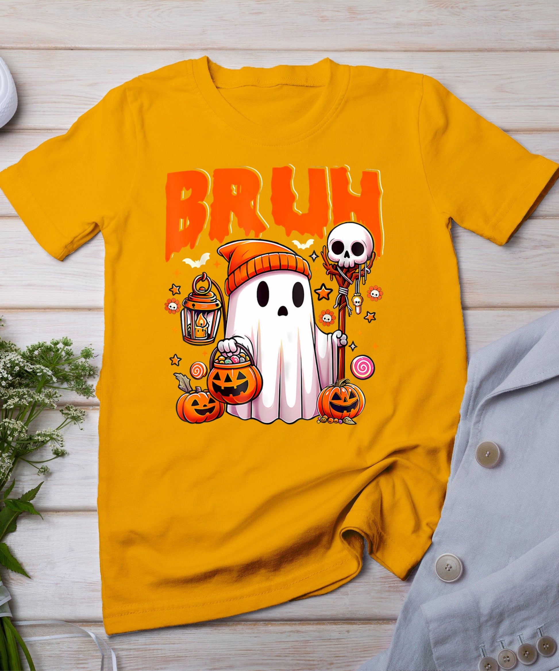 Bruh Ghost Halloween Cute Ghost Trick Or Treat Candy T-Shirt