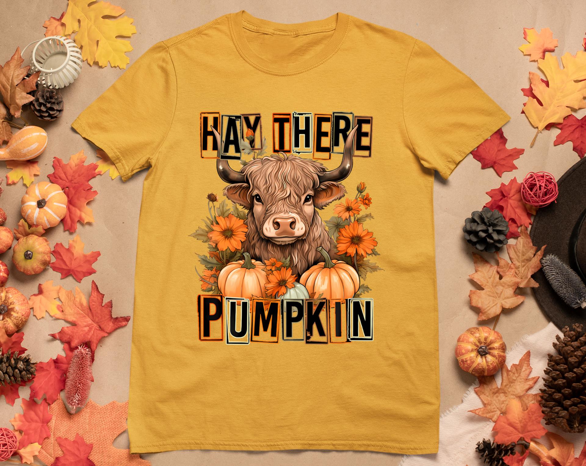 Hay There Pumkin Highland Cow Fall Autumn Thanksgiving T-Shirt