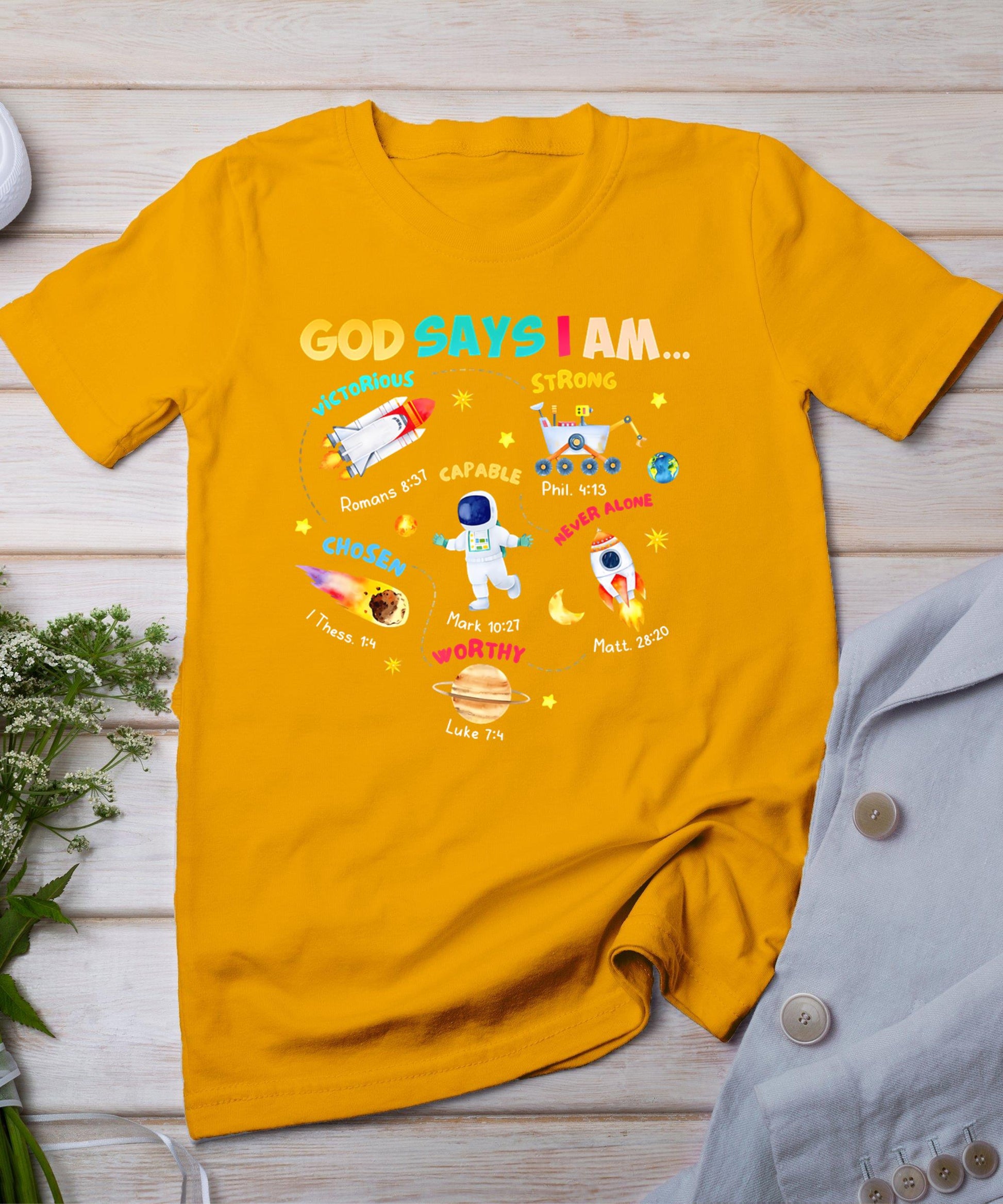 God Says I Am Outer Space Themed Bible Christian Kids Boys T-Shirt