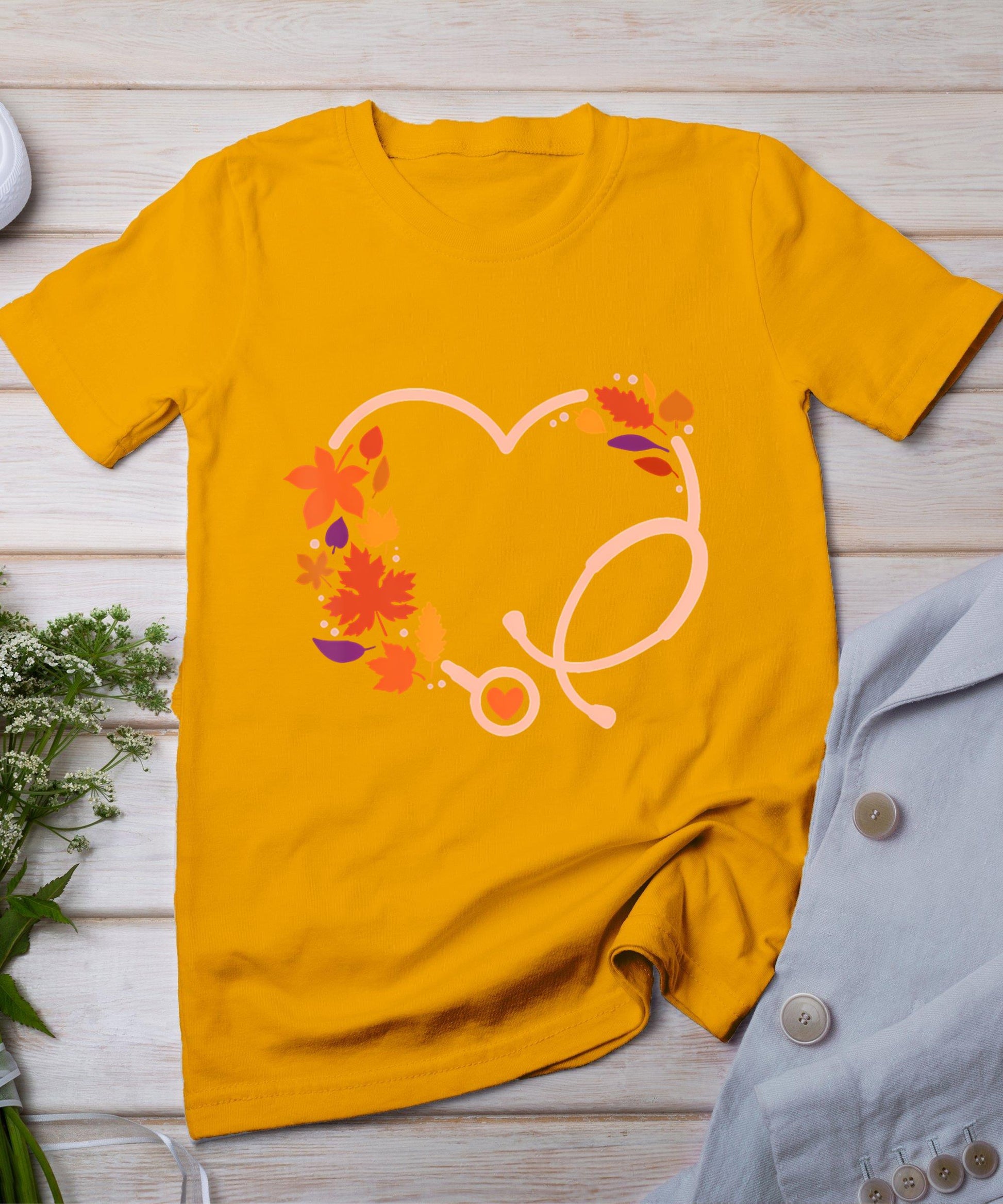 Fall Stethoscope Nurse Thanksgiving Nursing Autumn Scrub Top T-Shirt