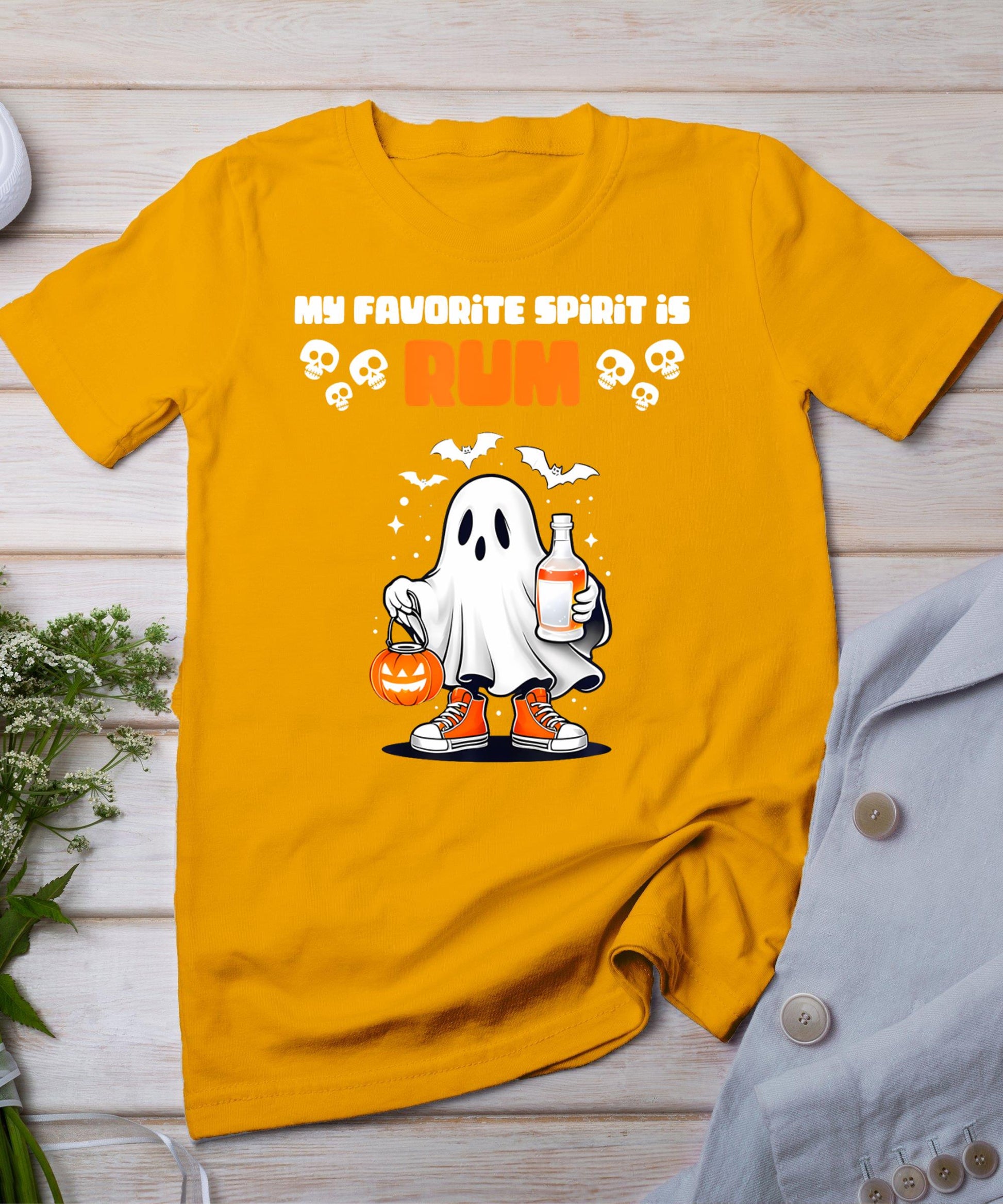 Funny Spooky Ghost Rum My Favorite Spirit Is Rum Halloween T-Shirt