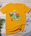 Skeleton Riding T-Rex Mummy Dinosaur Halloween Funny Pumpkin T-Shirt