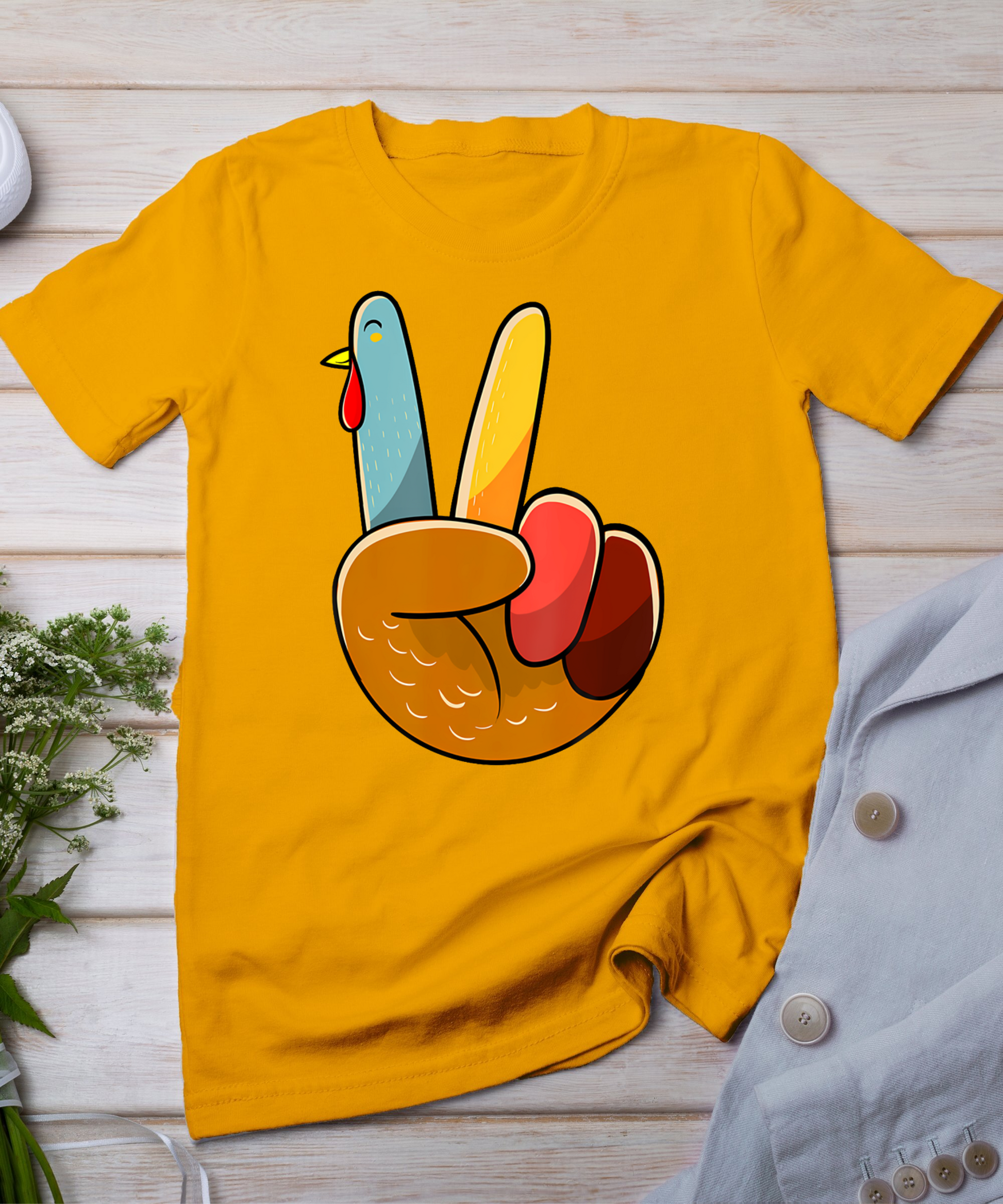 Turkey Peace Hand Sign Thanksgiving Thankful Women Kids Girl T-Shirt