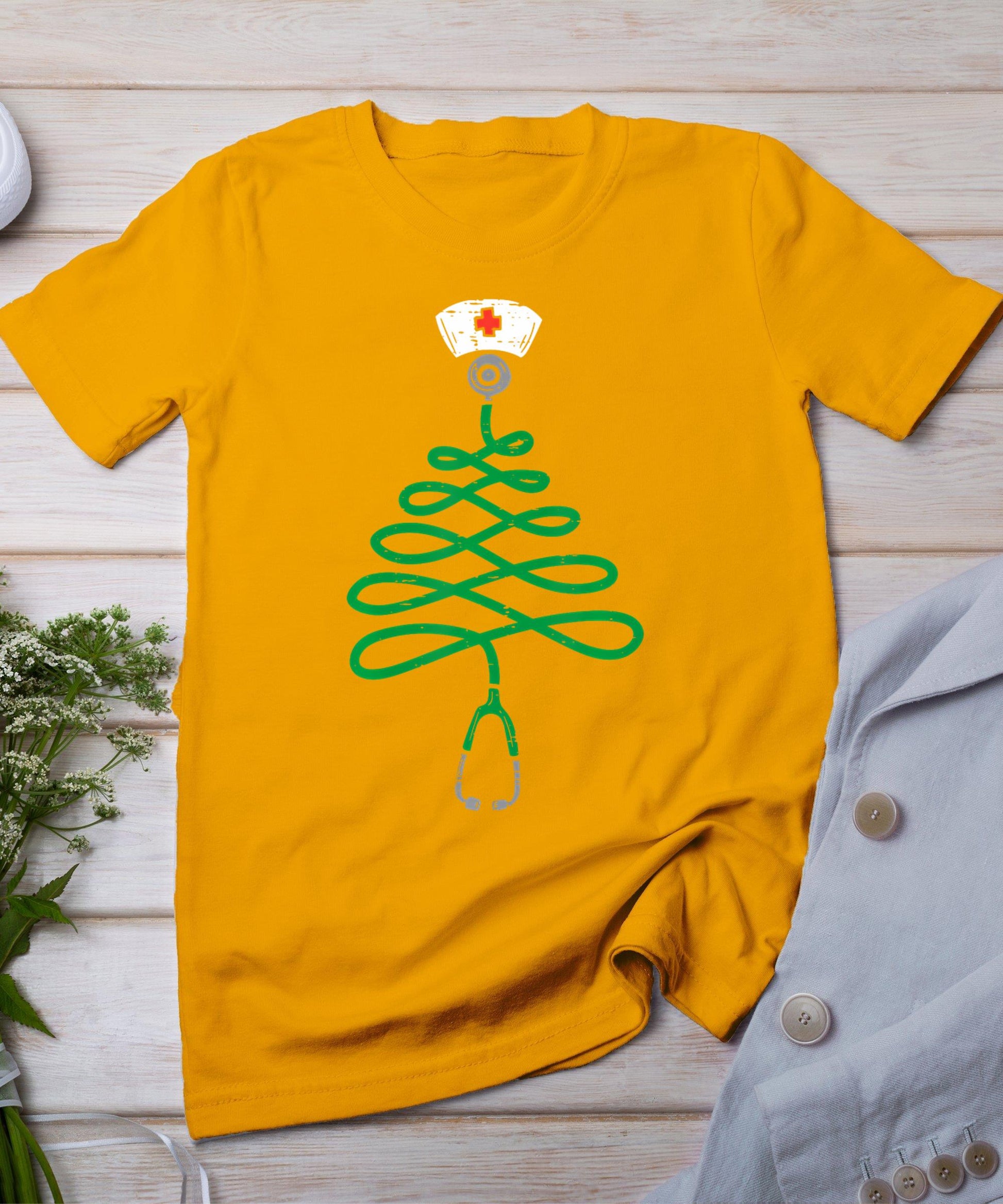 Stethoscope Christmas Tree Nurse Christmas Scrub Top Xmas T-Shirt