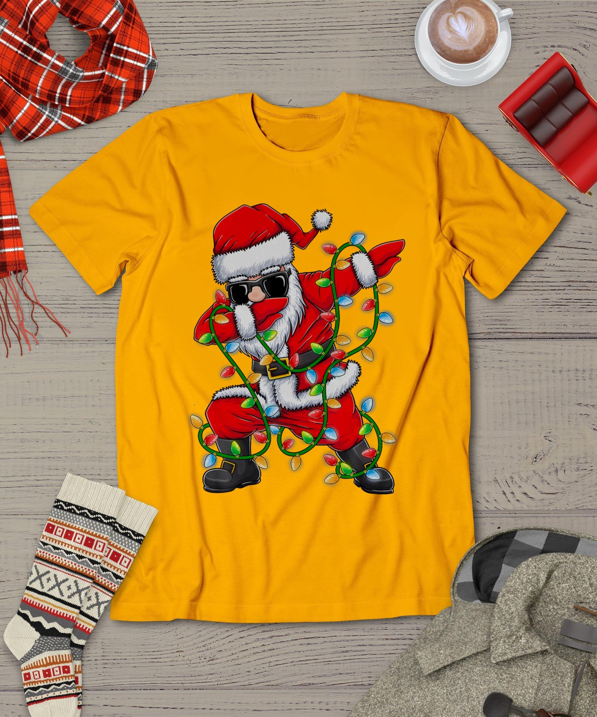 Dabbing Santa Xmas Lights Girls Boys Kids Christmas Gifts T-Shirt