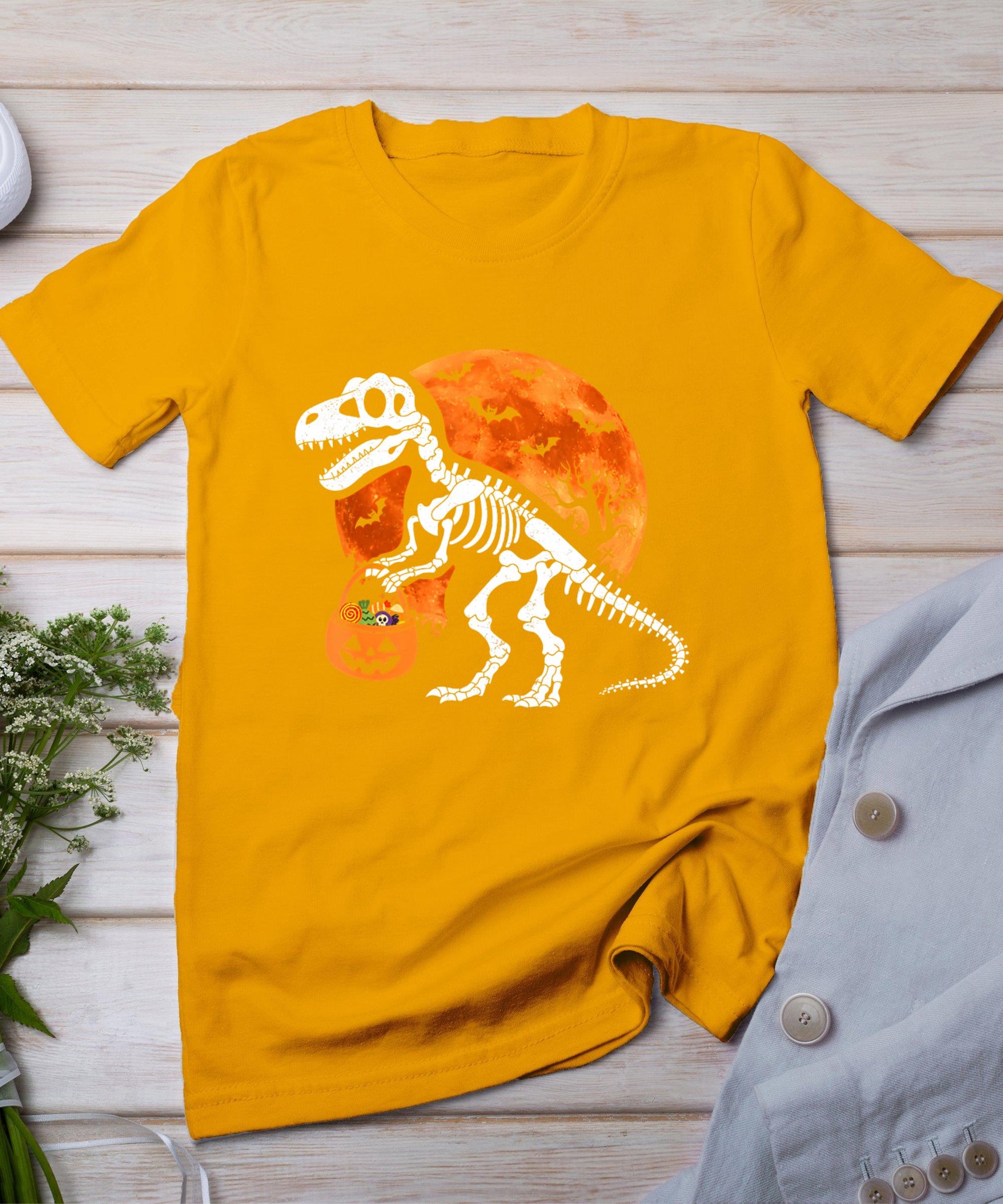 Halloween Shirt For Kids Toddler Skeleton Dinosaur Trex Boys T-Shirt