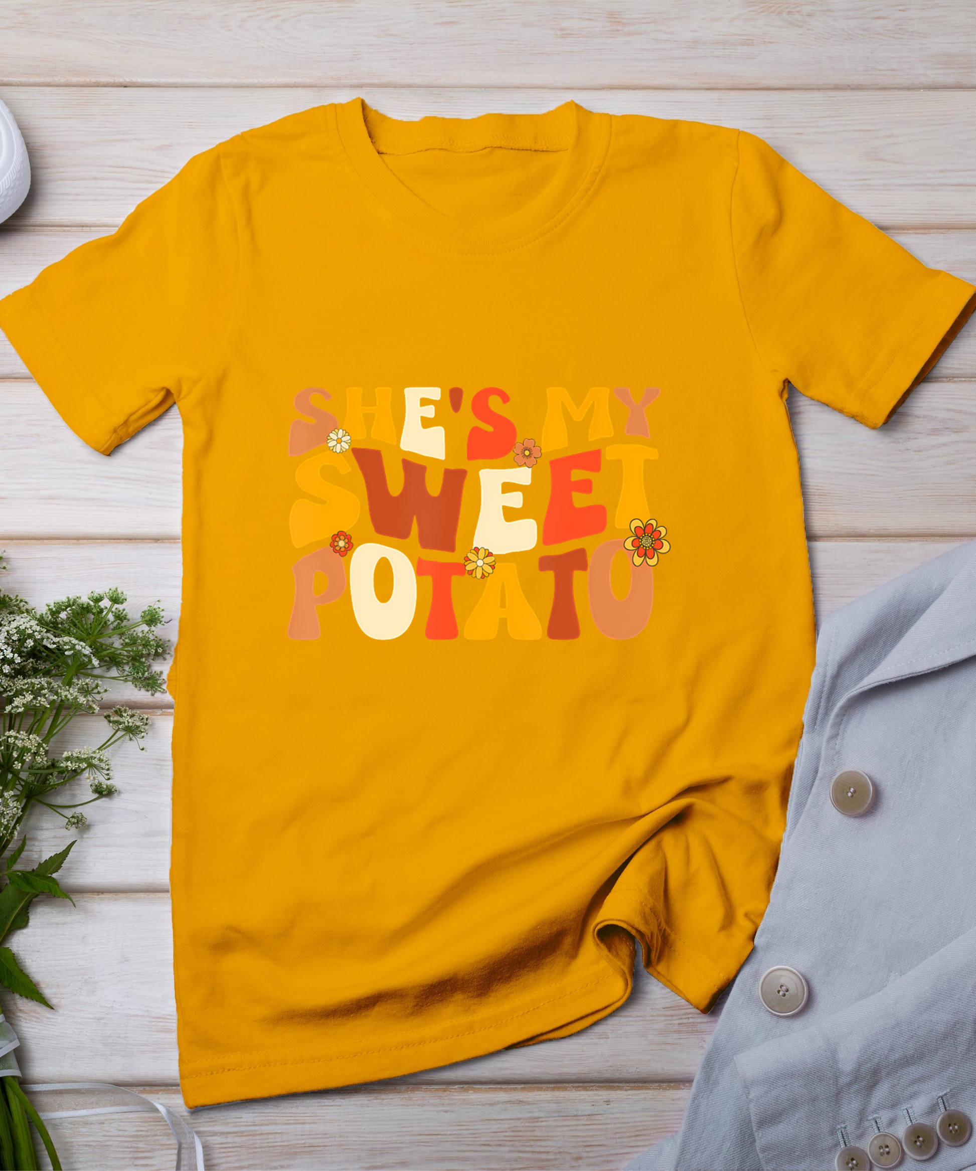 Thanksgiving Shirts Couples Sweet Potato I Yam Groovy Flower T-Shirt