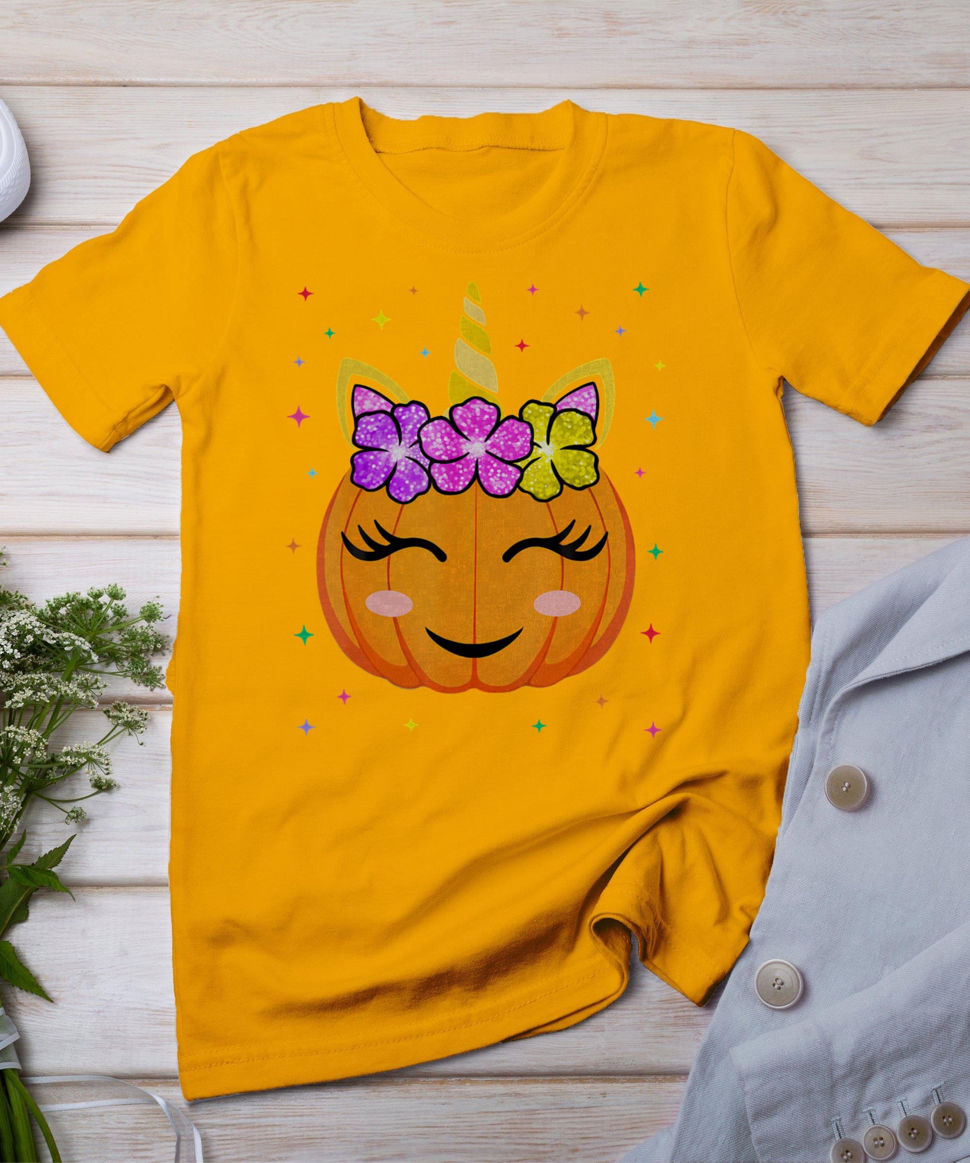 Cute Unicorn Pumpkin Girls Kids Funny Halloween T-Shirt