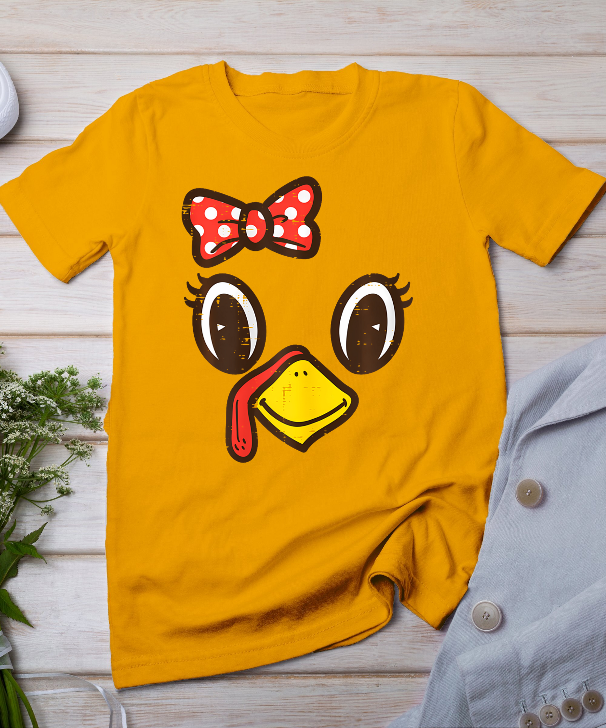 Cute Turkey Face Ribbon Thanksgiving Kid Toddler Girls Women T-Shirt