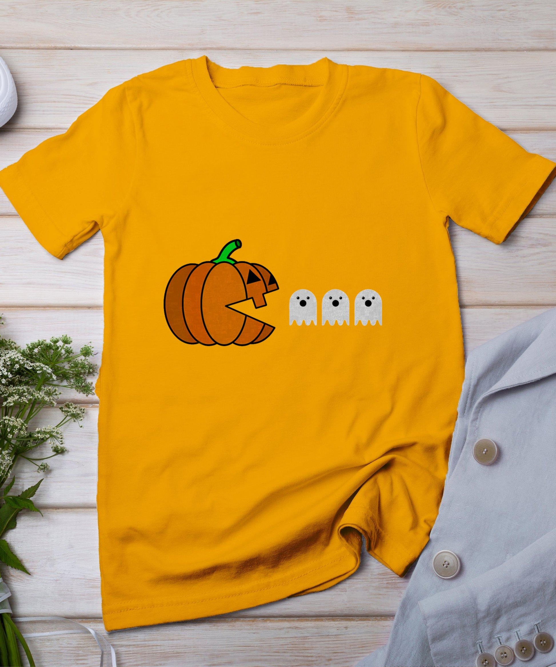 Funny Halloween Pumpkin Eating Ghost Gamer Men Women Kids T-Shirt