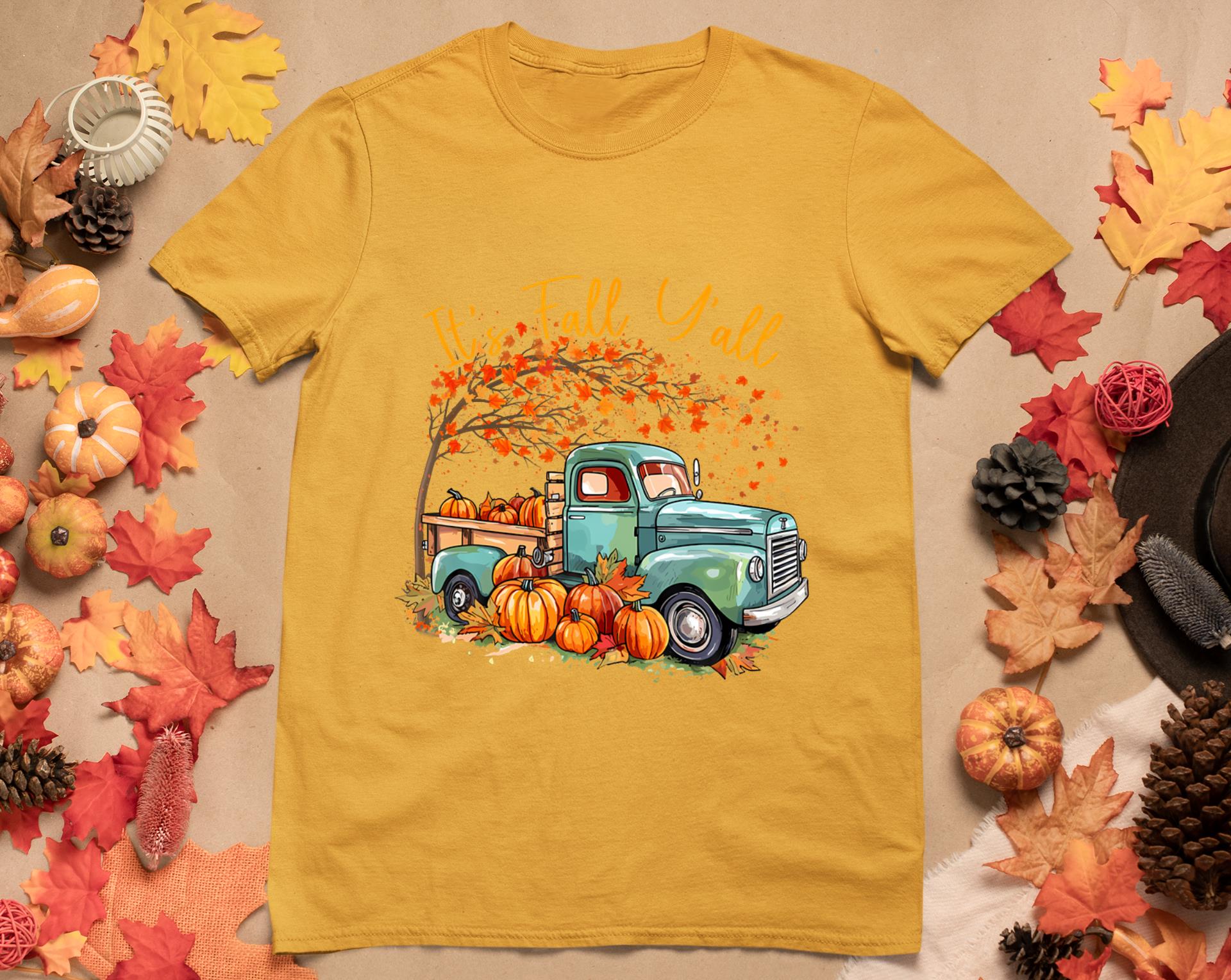 It's Fall Y'All Pumpkin Truck Autumn Tree Fall Thanksgiving T-Shirt