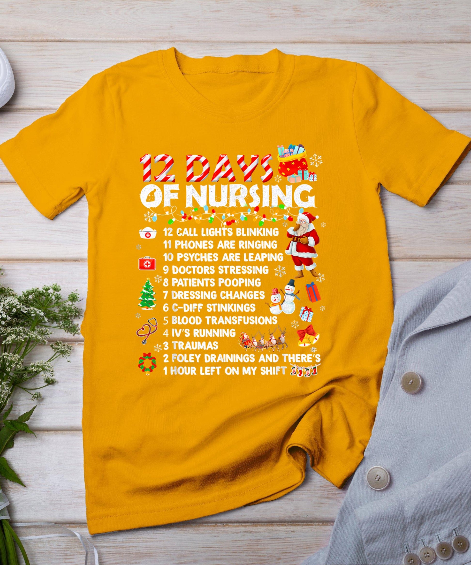 Nurses Merry Christmas Funny 12 Days Of Nursing Xmas Women T-Shirt