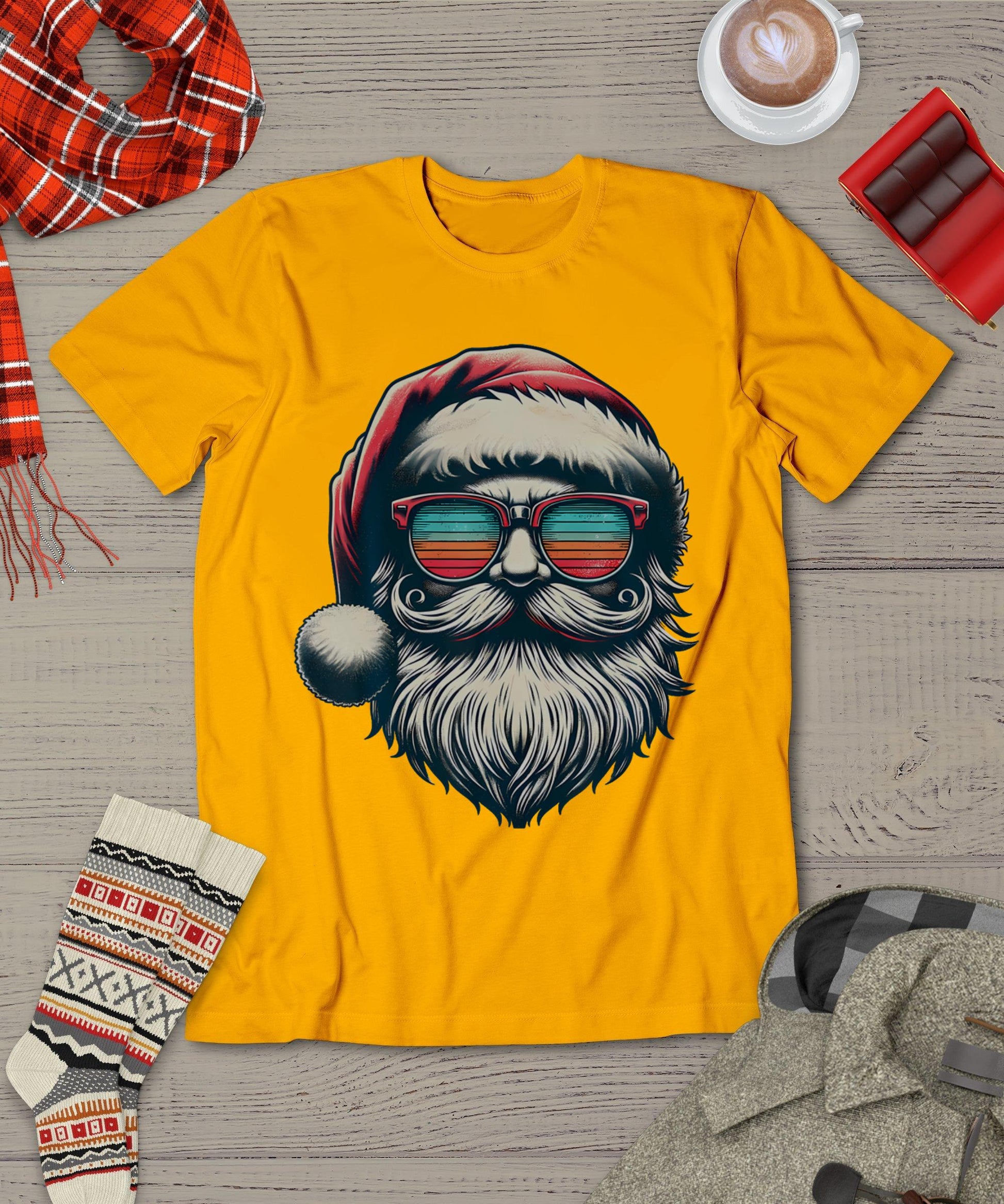 Santa Face Retro Sunglasses Christmas Xmas Men Women Kids T-Shirt