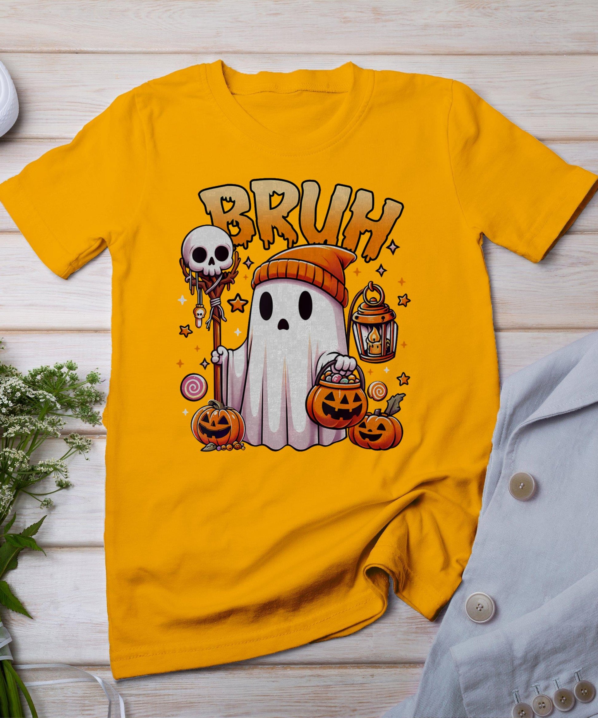 Bruh Ghost Halloween Cute Ghost Trick Or Treat Candy Kids T-Shirt