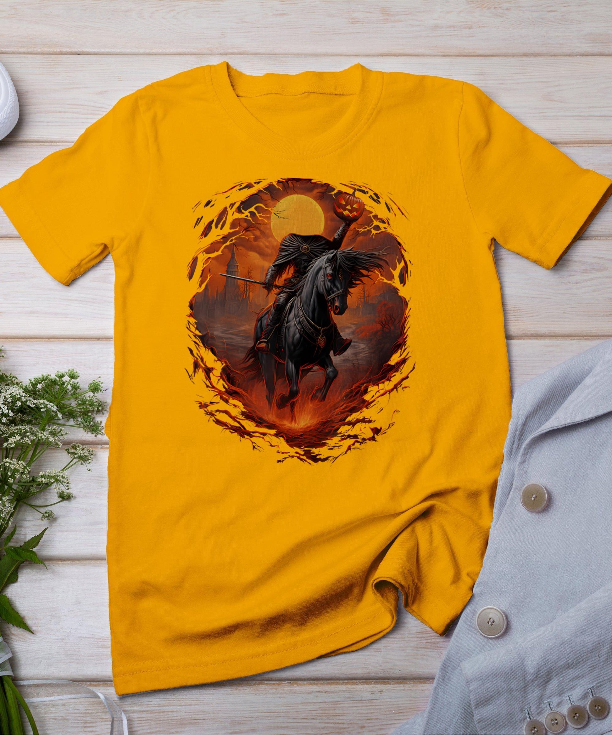 Scary Pumpkin Headless Horseman Halloween T-Shirt