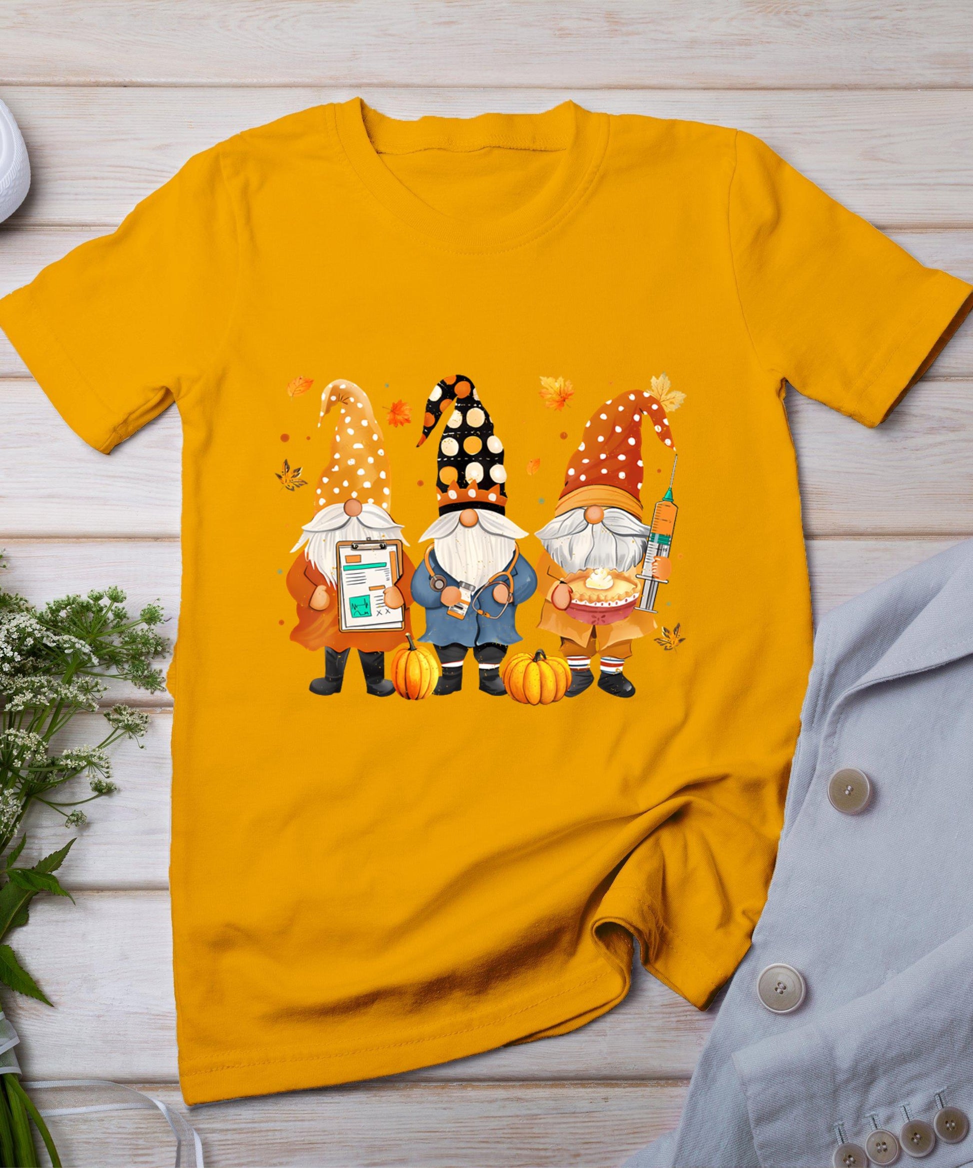 Thanksgiving Nurse Gnomes Fall Scrub Top Autumn Women Girl T-Shirt