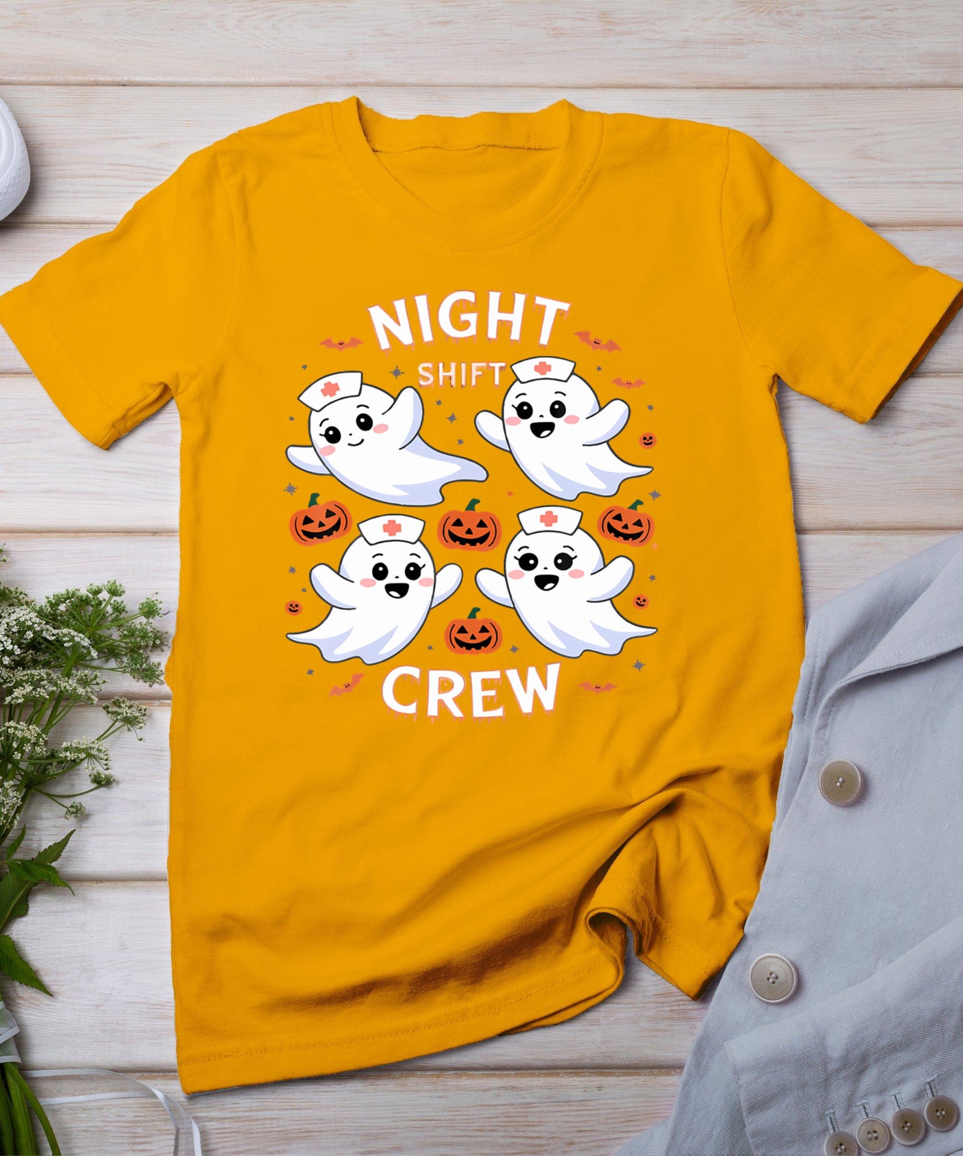 Night Shift Crew Funny Halloween Nursing Ghost Spooky Nurse T-Shirt