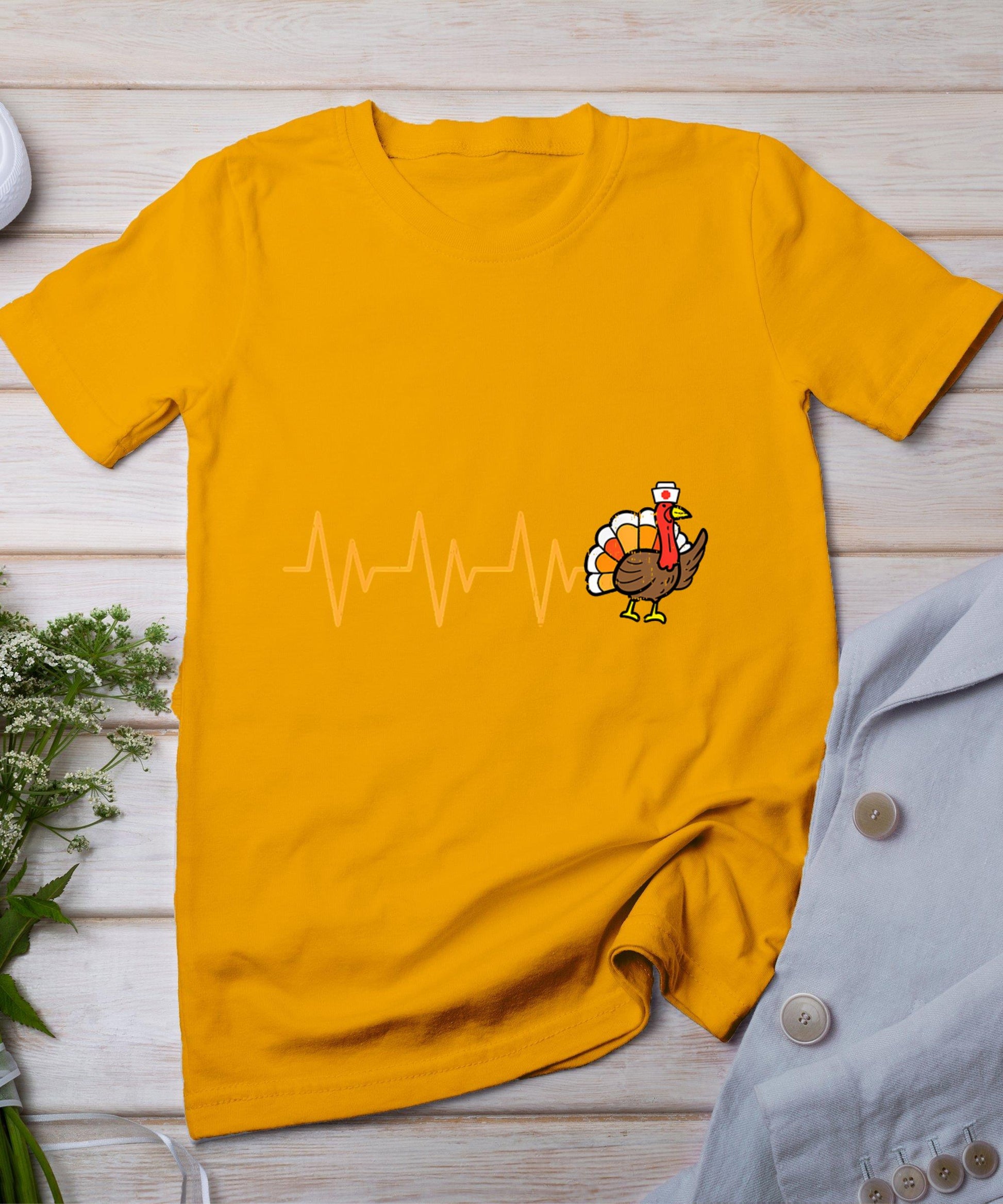 Heartbeat Turkey Nurse Thanksgiving Scrub Top Fall Rn Icu Er T-Shirt