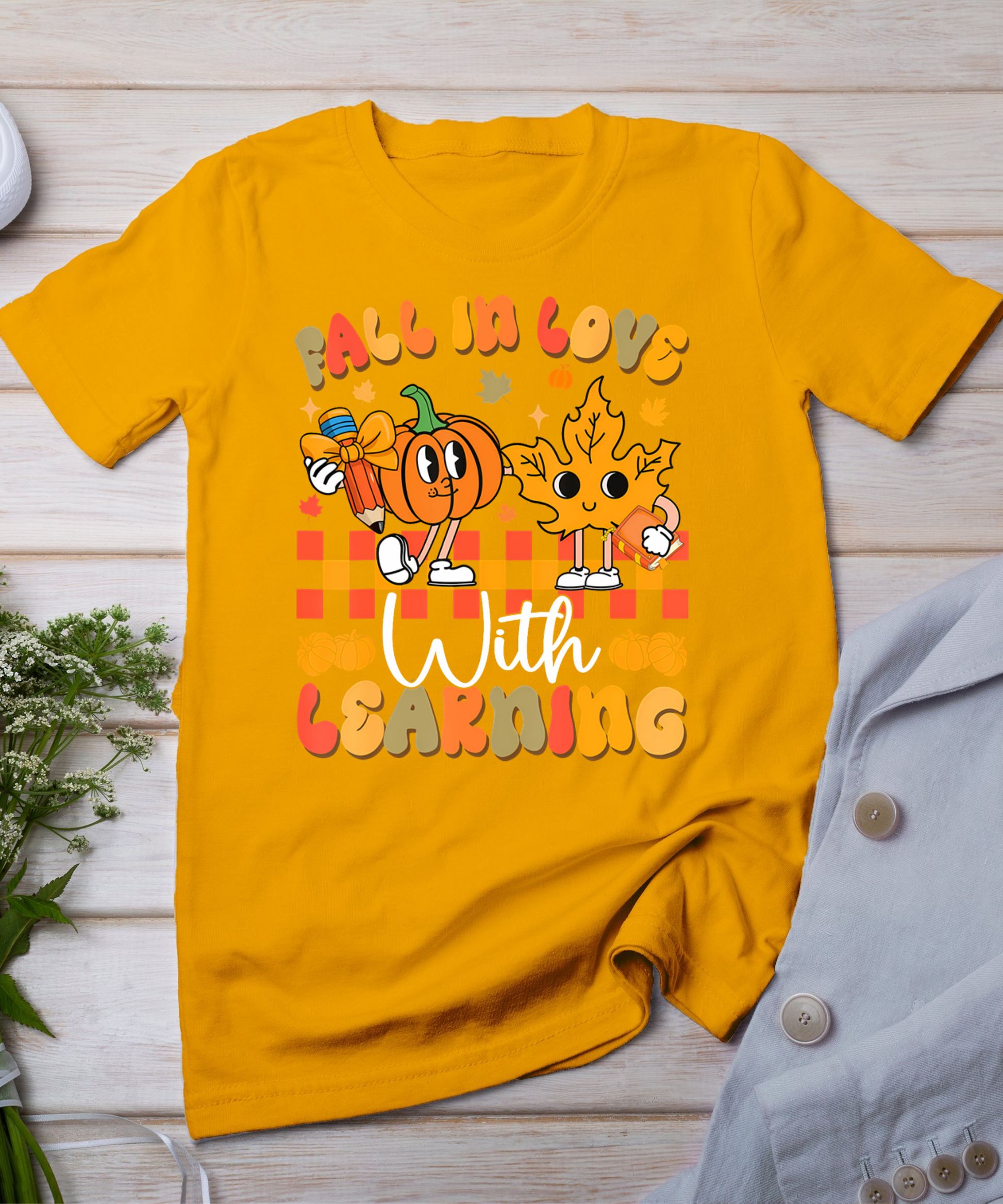 Fall In Love With Learning Funny Teacher Autumn Pumpkin T-Shirt