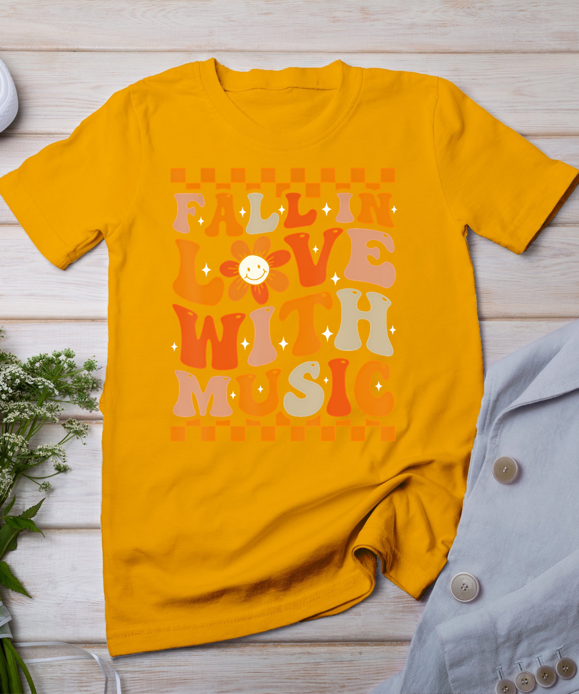 Fall In Love With Music Groovy Thanksgiving Music Teacher T-Shirt