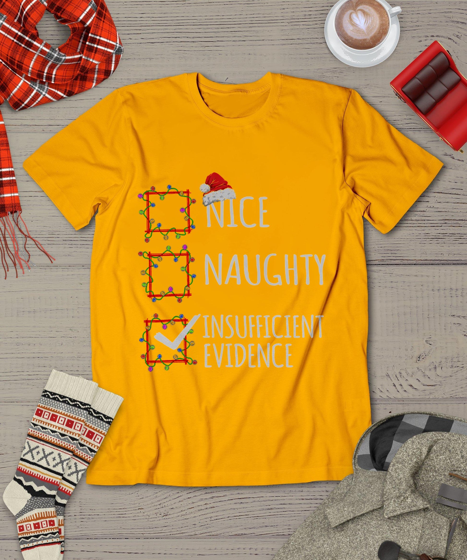 Nice Naughty Insufficient Evidence Christmas List Santa Claus T-Shirt