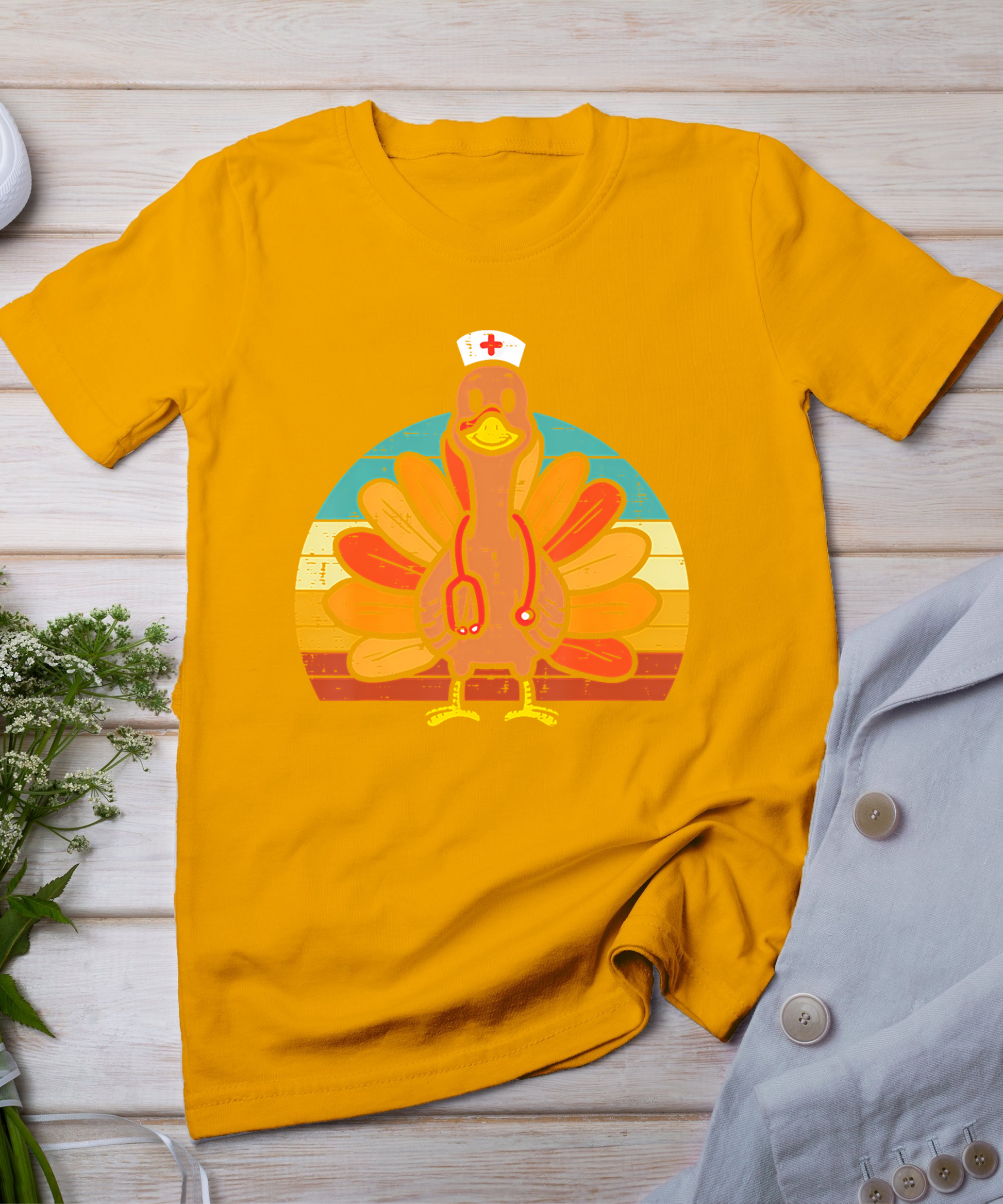 Turkey Nurse Stethoscope Thanksgiving Fall Scrub Top Women T-Shirt