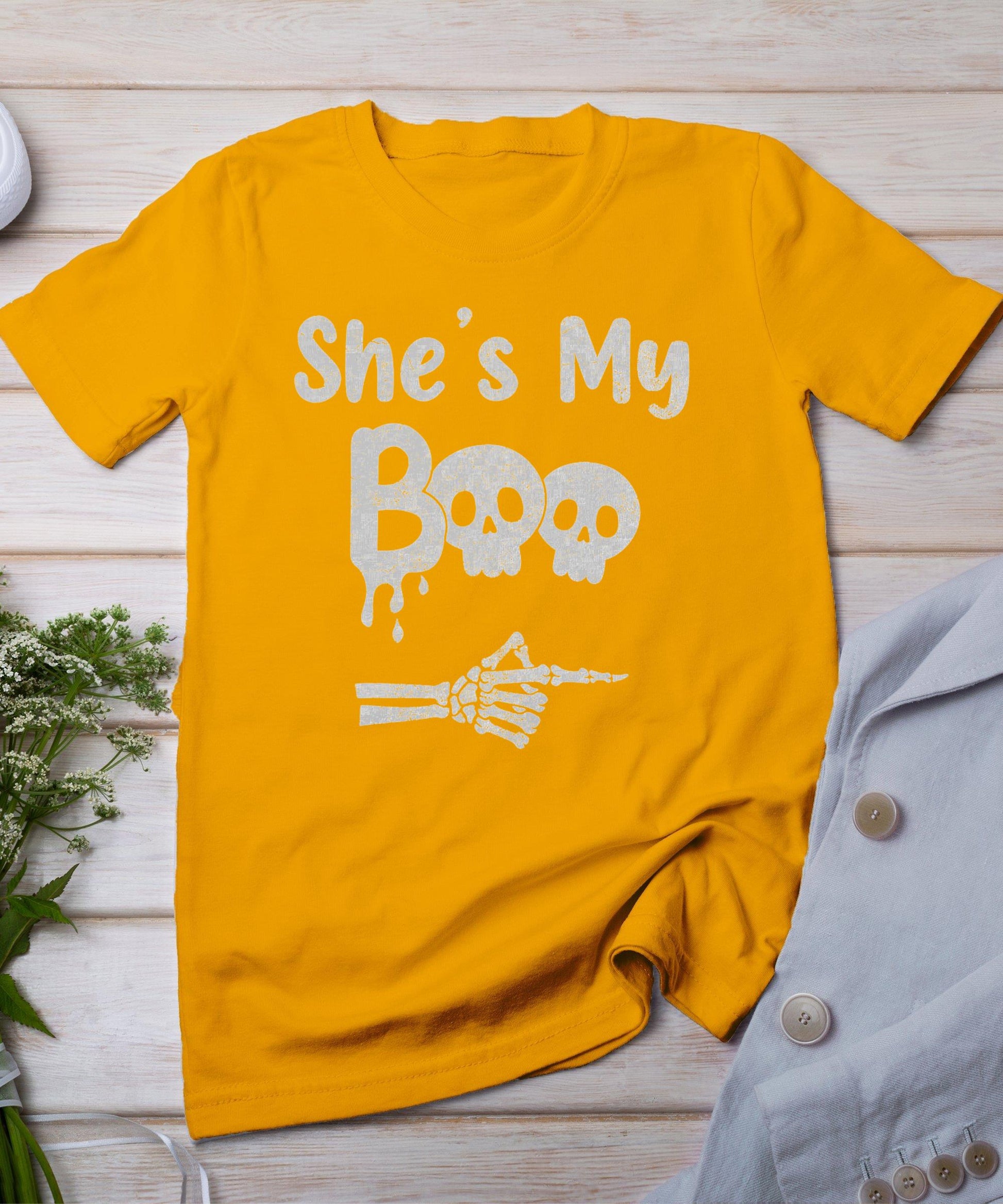 Matching Halloween Pajama Couples Shes My Boo Skull Face T-Shirt