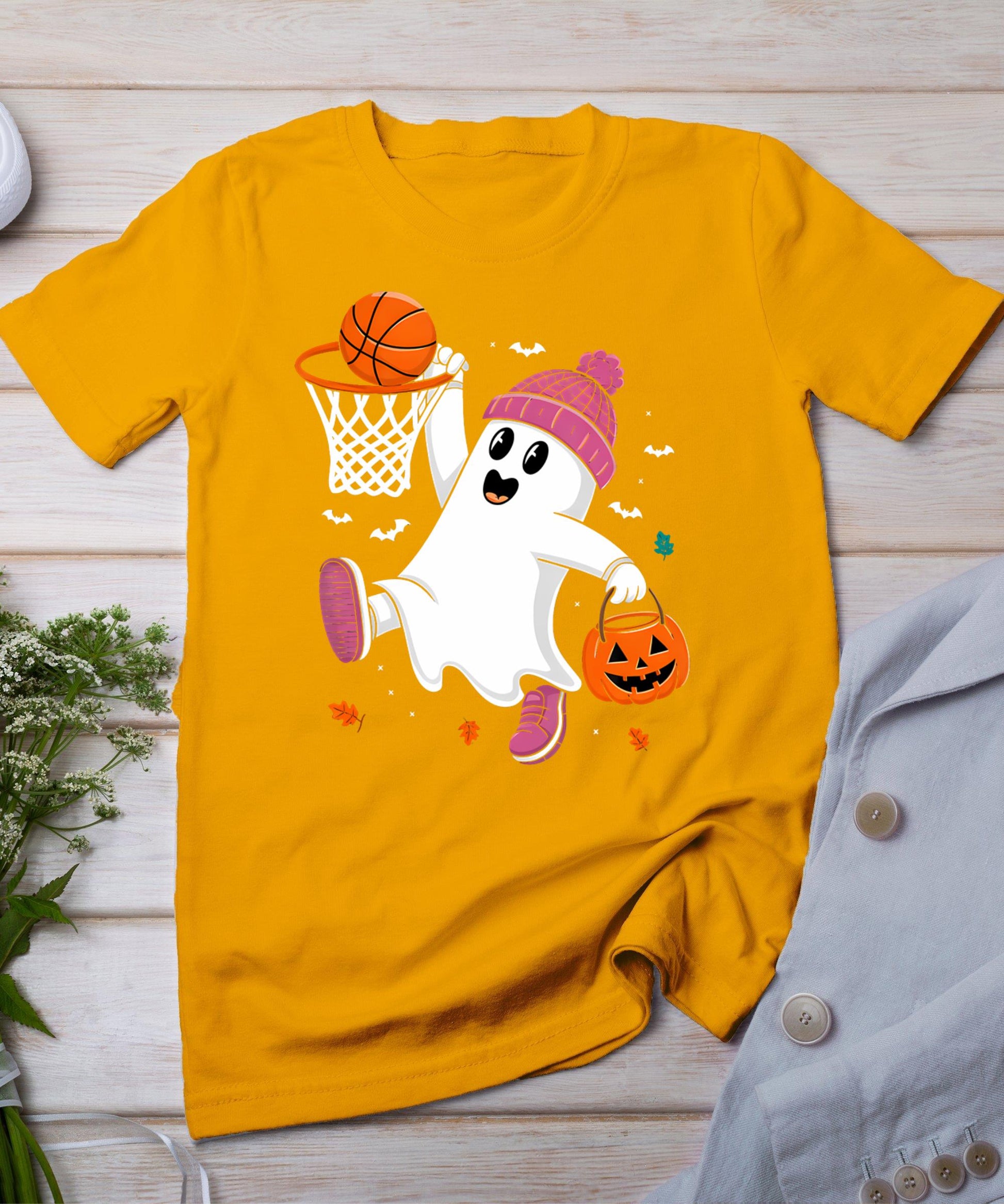 Funny Halloween Ghost Dunking Basketball Costume Boys Kids T-Shirt