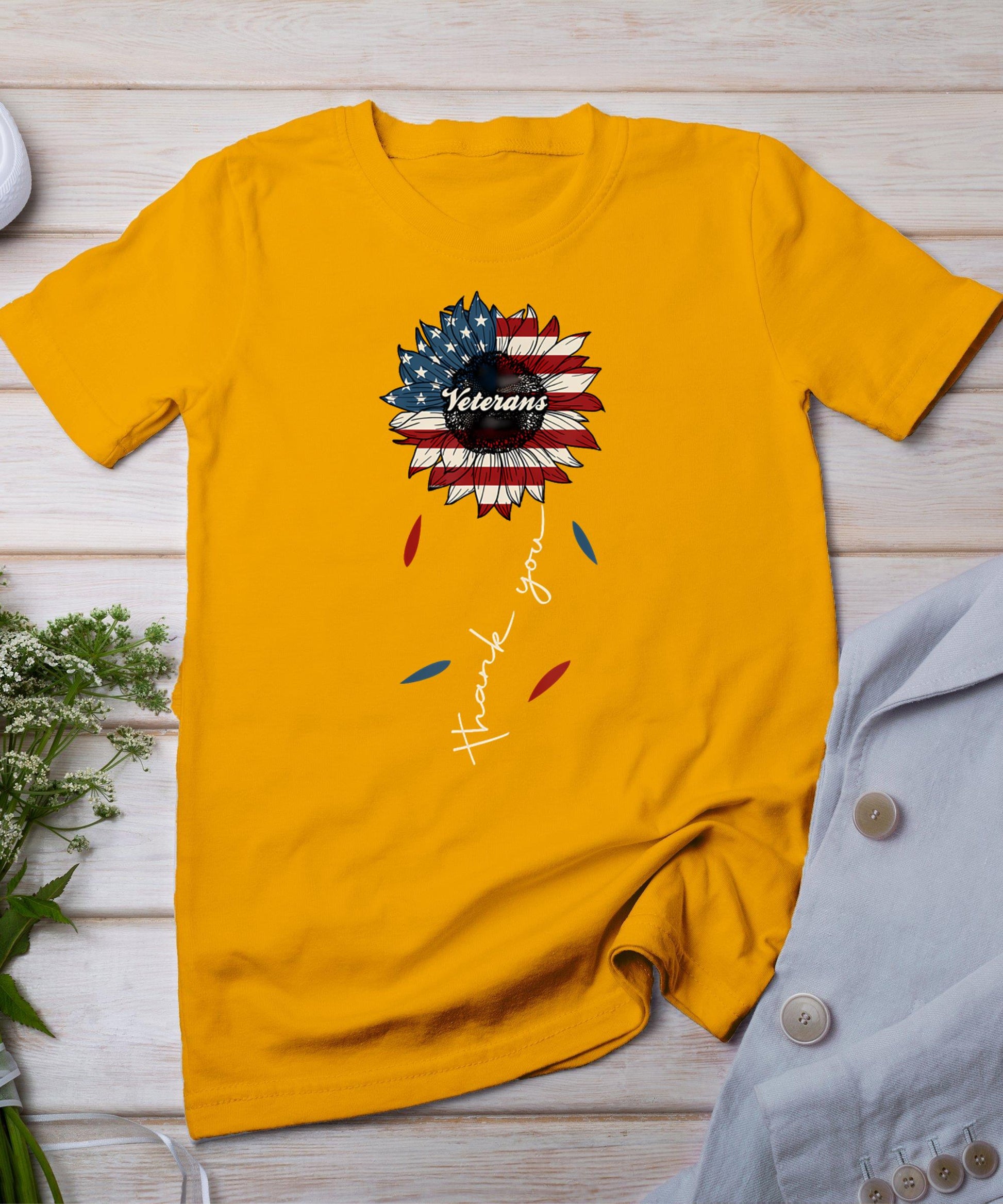 Thank You Veterans Sunflower Us America Flag Patriotic Women T-Shirt