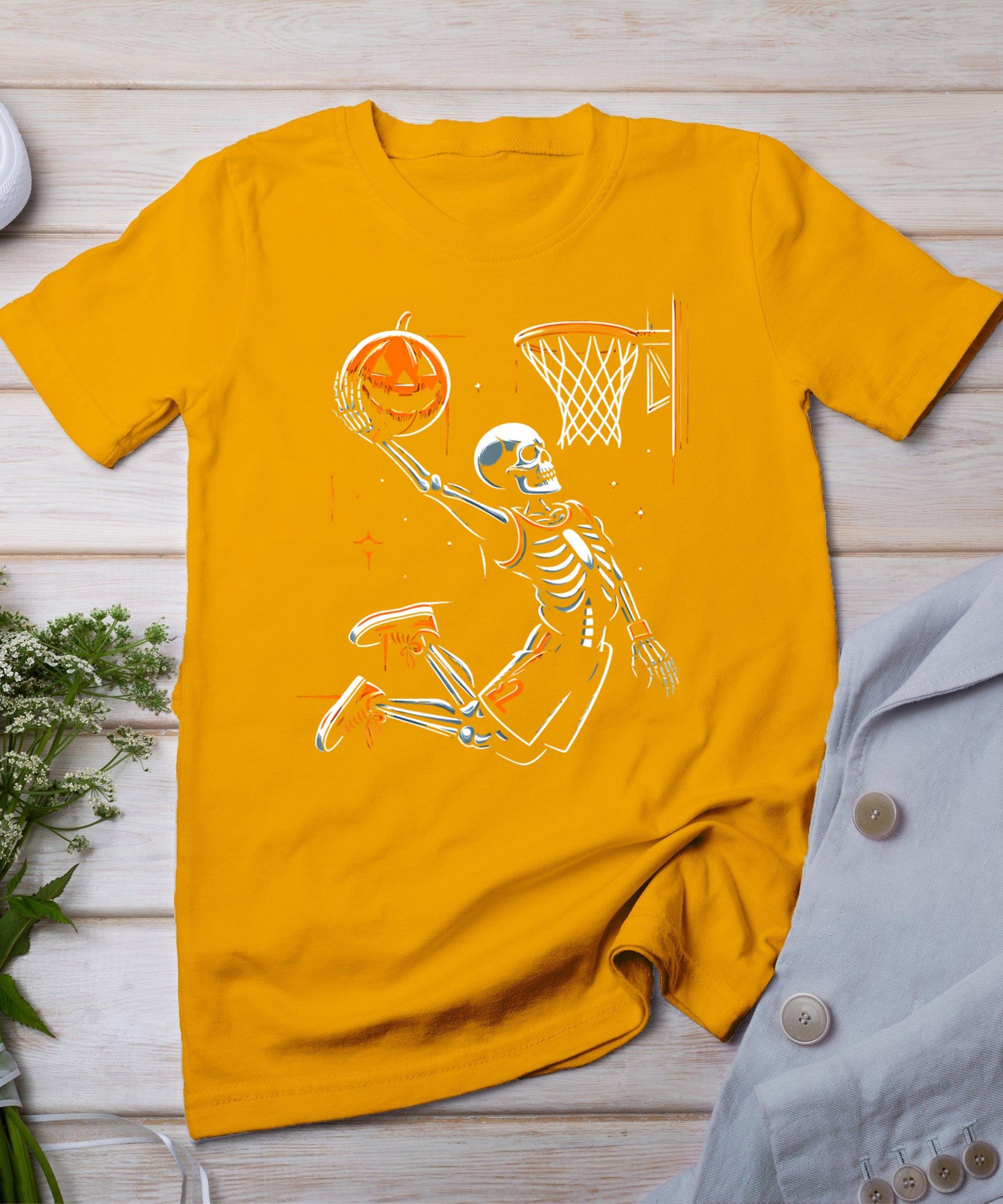 Skeleton Basketball Player Men Boys Spooky For Halloween T-Shirt