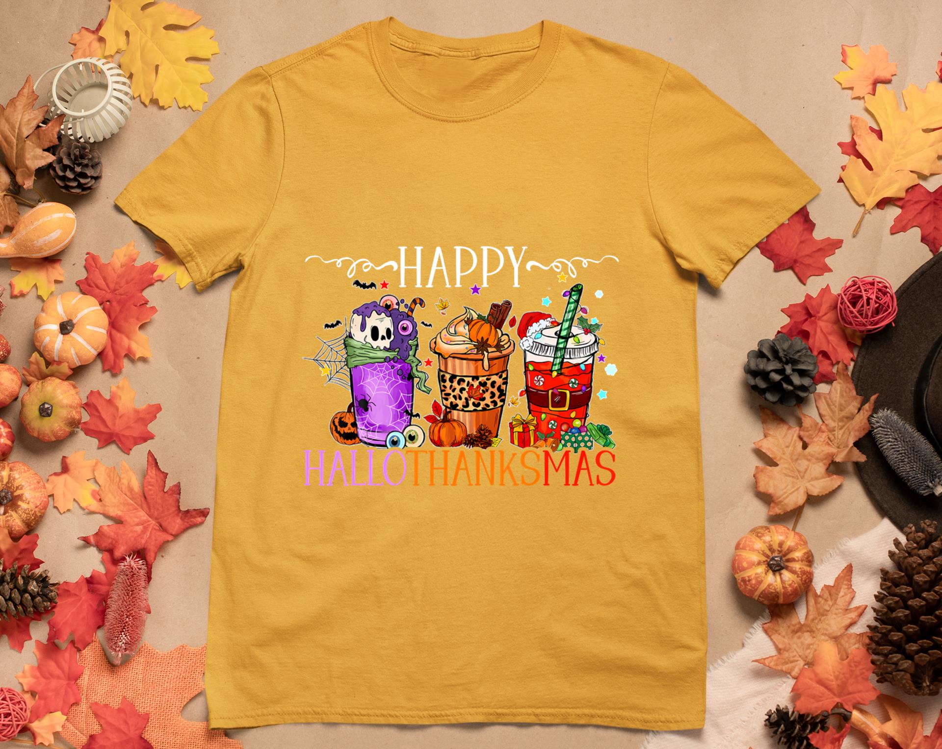 Happy Hallothanksmas Halloween Thanksgiving Christmas T-Shirt