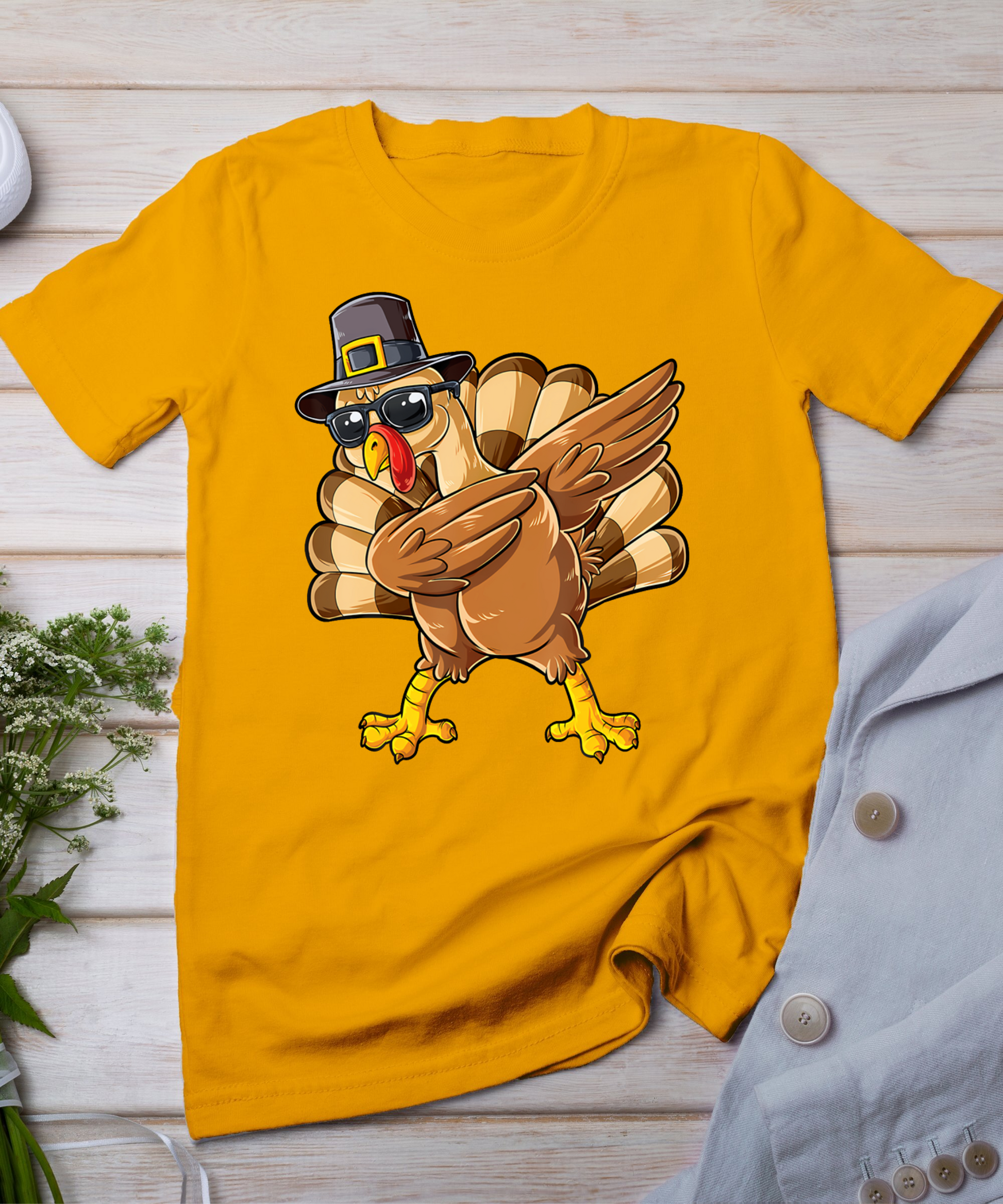 Dabbing Turkey Thanksgiving Day Pilgrim Boys Girls Funny Dab T-Shirt