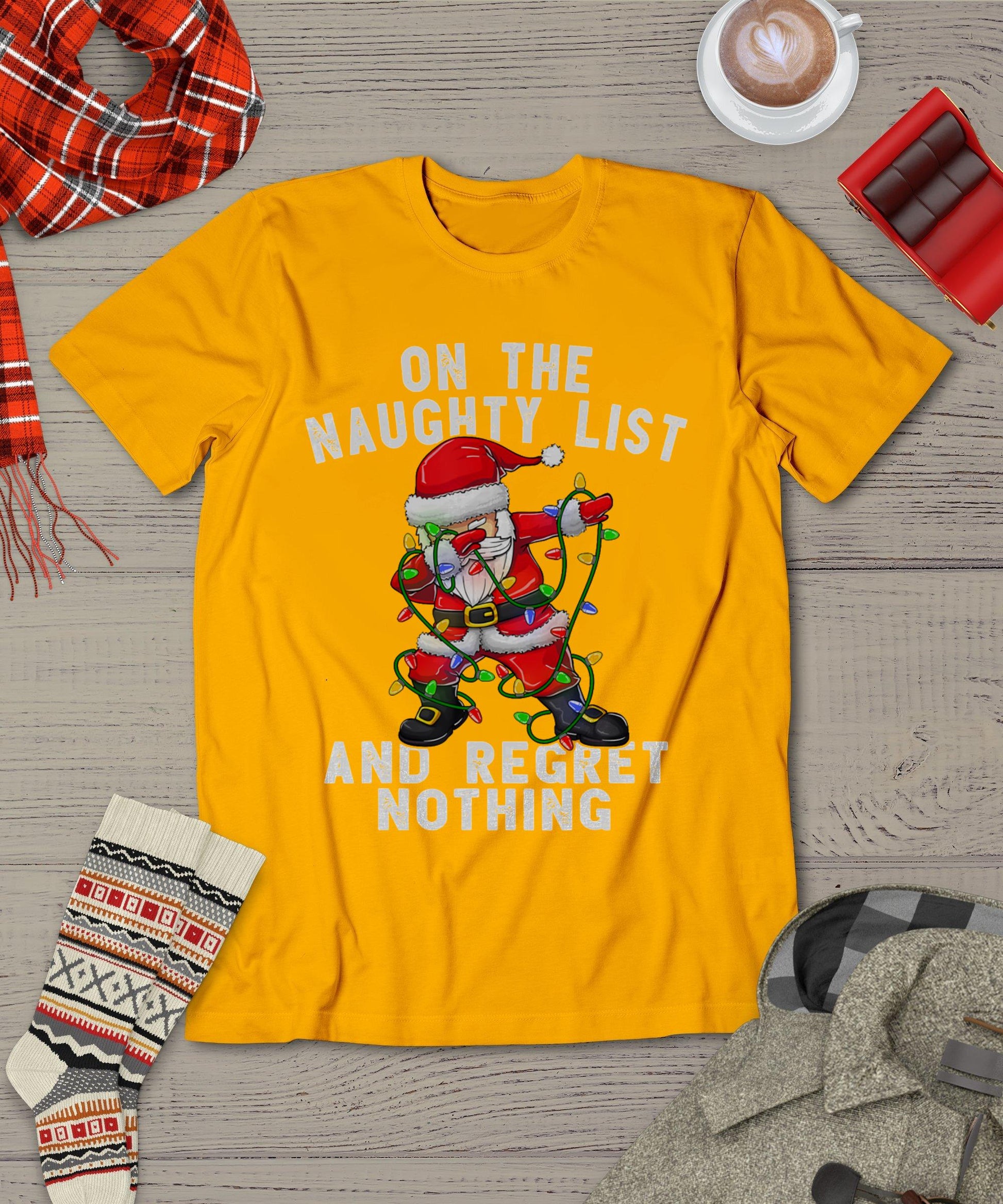 On The Naughty List And I Regret Nothing Shirt Dabbing Santa T-Shirt