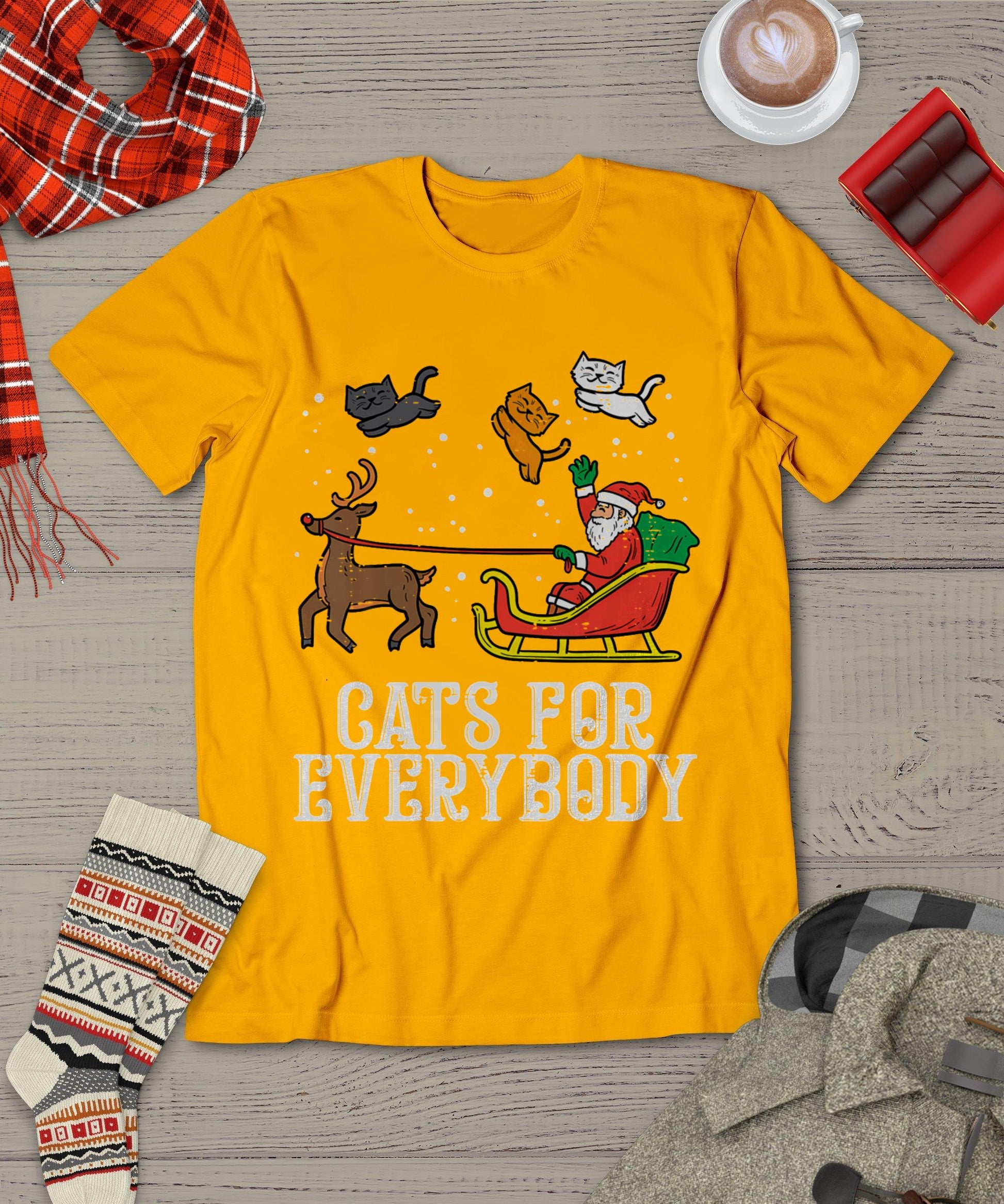 Cats For Everybody Christmas Cat Funny Xmas Women Santa T-Shirt