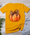 Coquette Bow Leopard Pumpkin Thanksgiving Rustic Fall Women T-Shirt