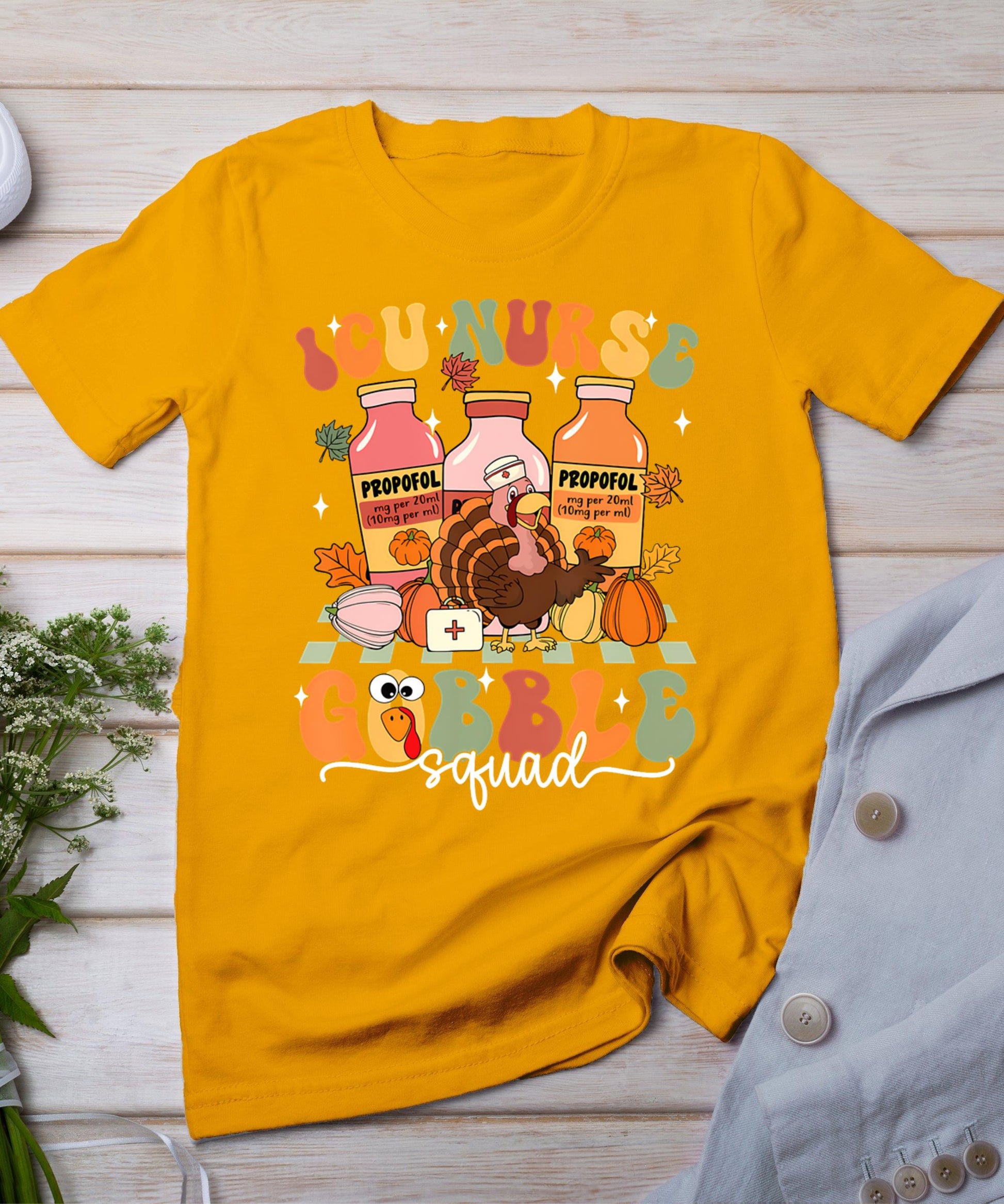 Thanksgiving Icu Nurse Gobble Squad Fall Scrub Top Women Men T-Shirt