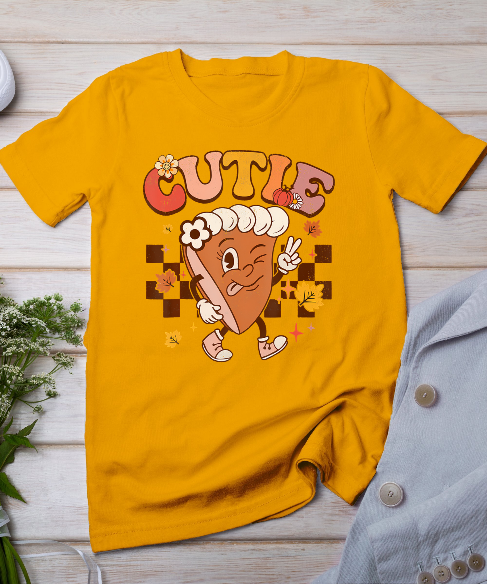 Groovy Retro Pumpkin Pie Cutie Thanksgiving Pie Dinner T-Shirt