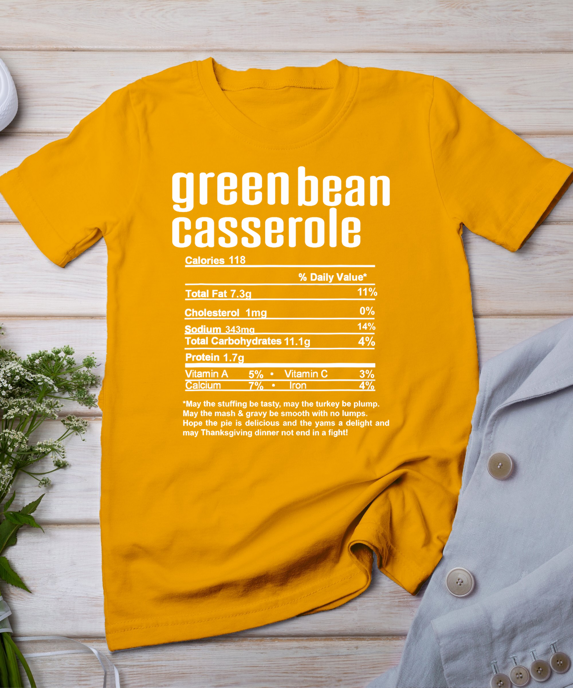 Thanksgiving Christmas Green Bean Casserole Nutritional Fact T-Shirt