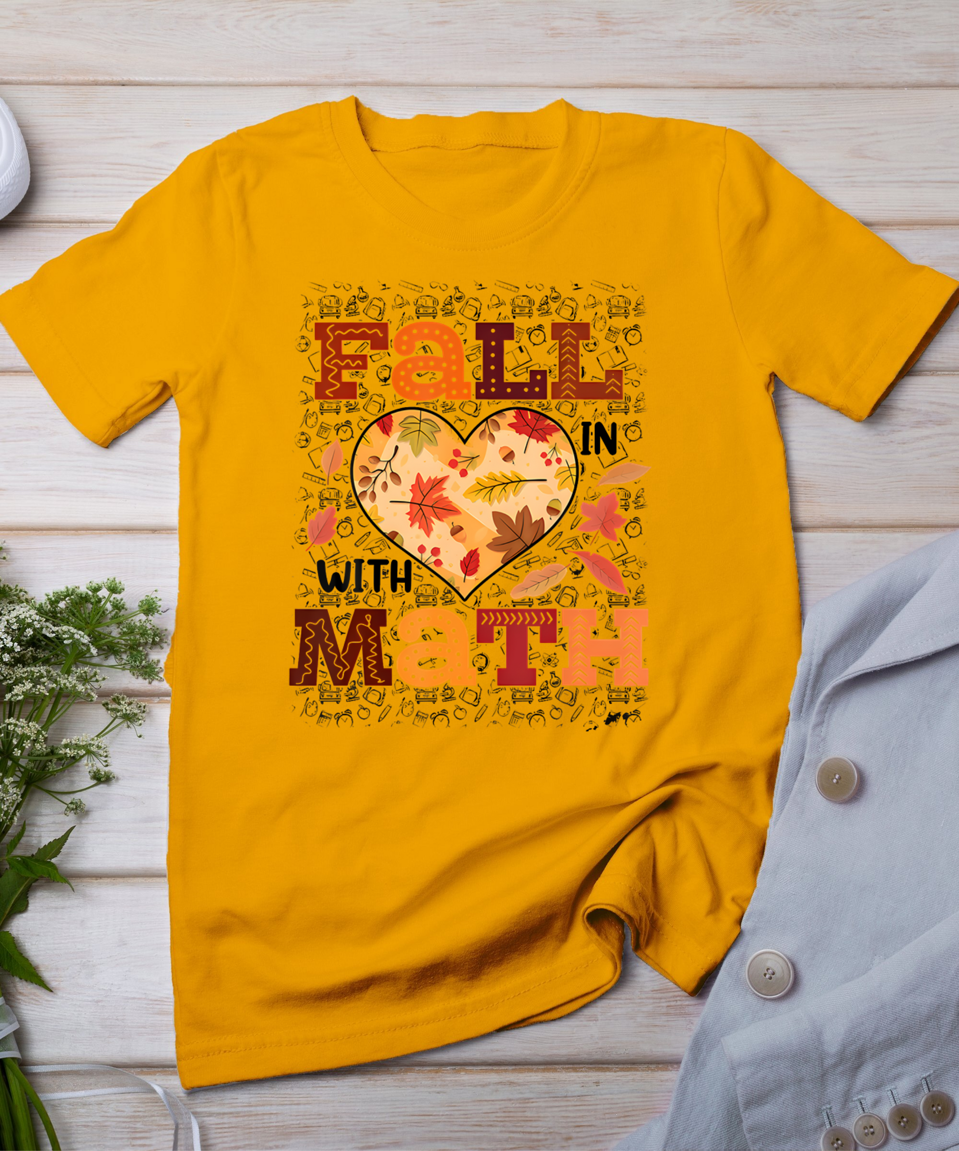 Fall Teacher Fall In Love With Math Funny Math Thanksgiving T-Shirt