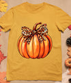 Coquette Bow Leopard Pumpkin Thanksgiving Rustic Fall Women T-Shirt