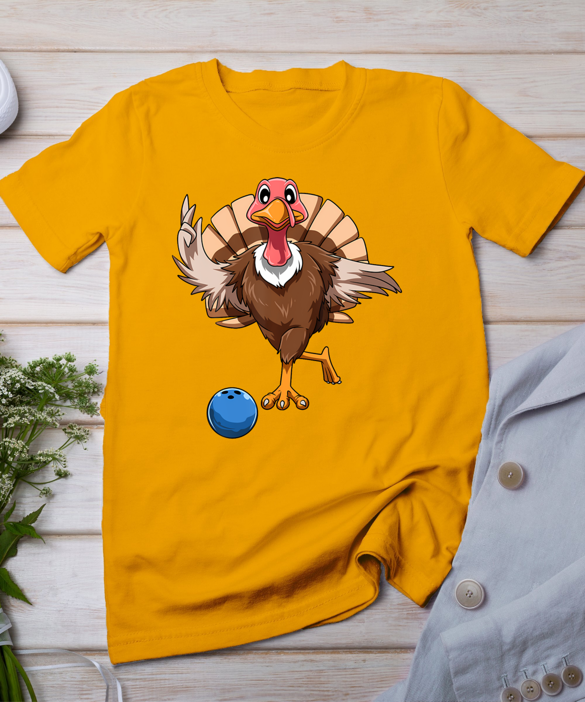 Turkey Bowling Thanksgiving Turkey Playing Bowling Turkey T-Shirt