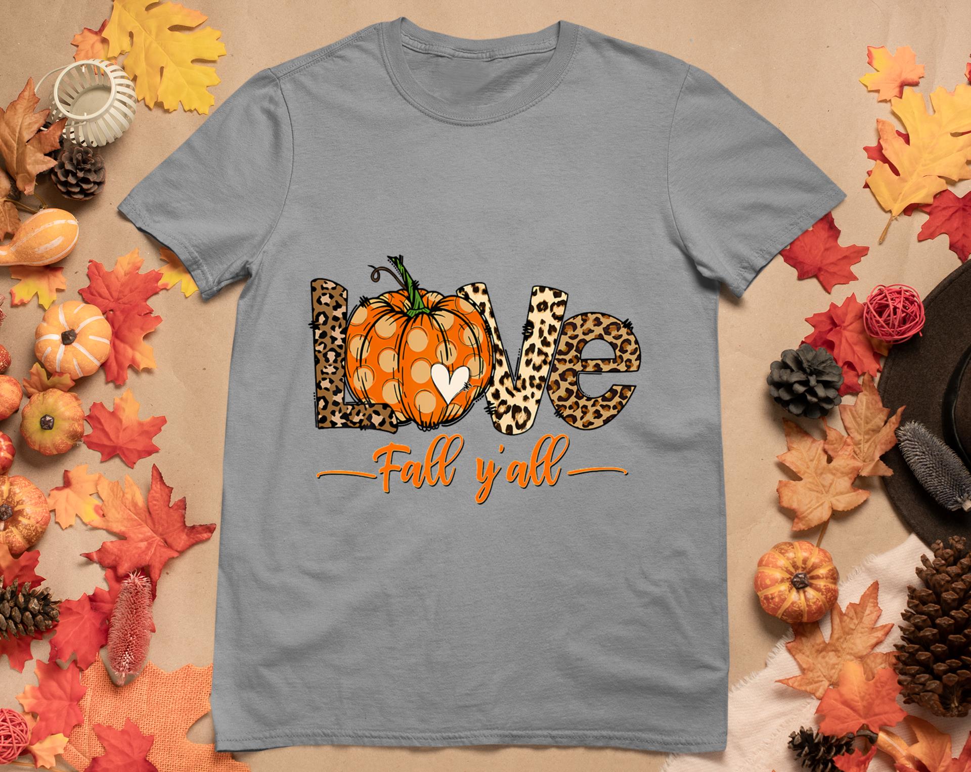 Hello Fall Pumpkin Love Fall Y'All Leopard Peace Love Fall T-Shirt