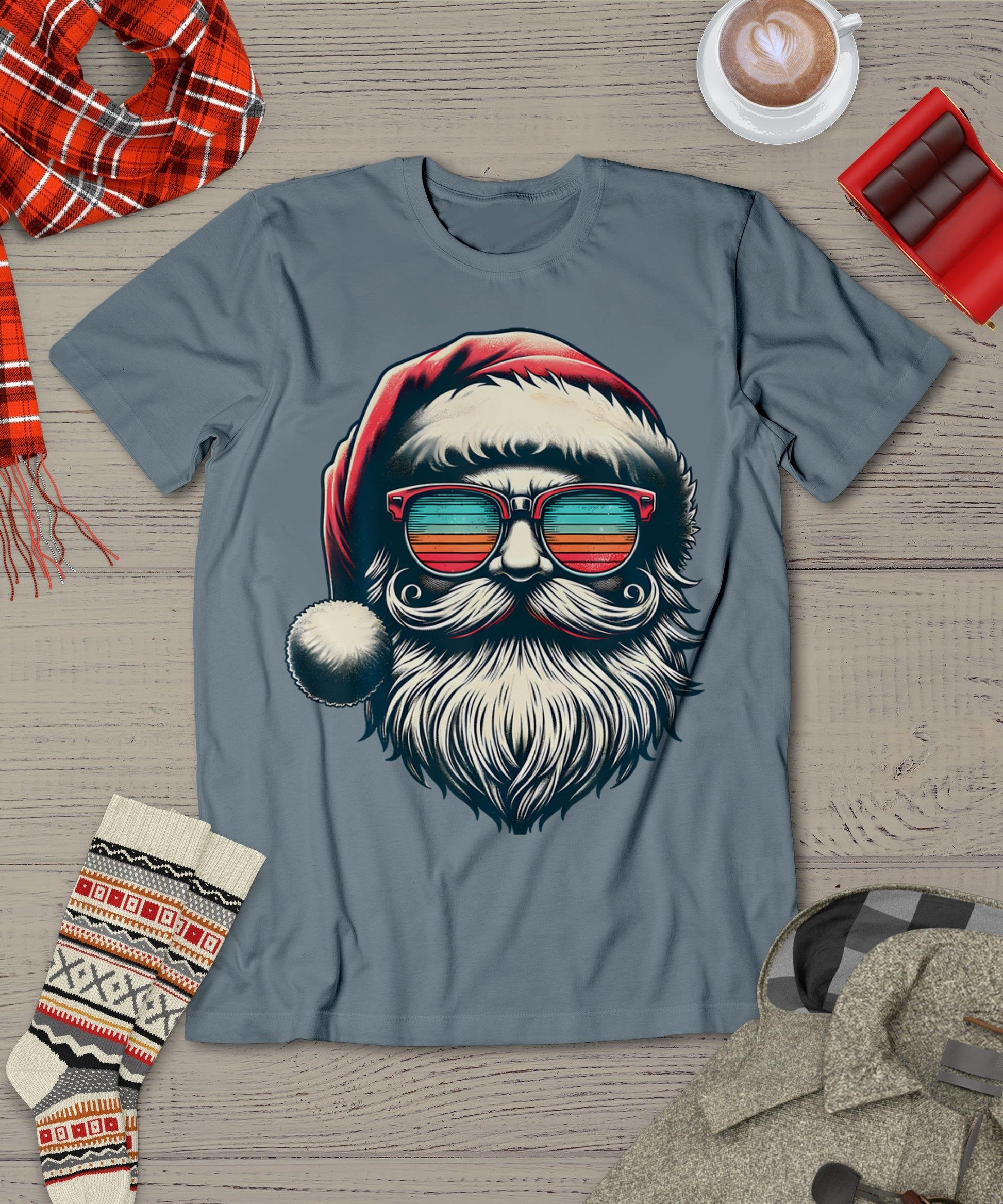 Santa Face Retro Sunglasses Christmas Xmas Men Women Kids T-Shirt